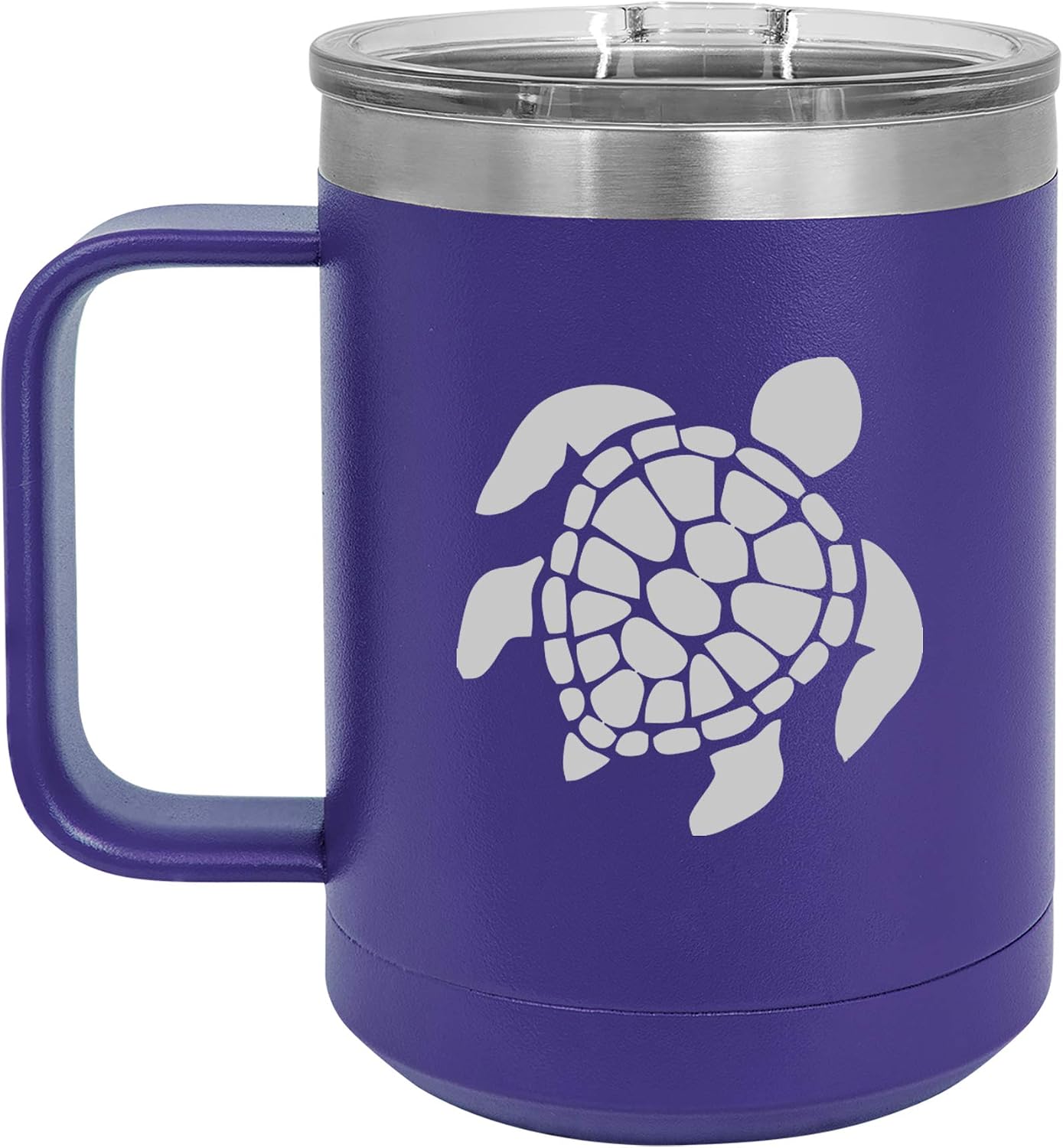 15 oz Tumbler Coffee Mug Travel Cup With Handle & Lid Vacuum Insulated Stainless Steel Sea Turtle (Teal)