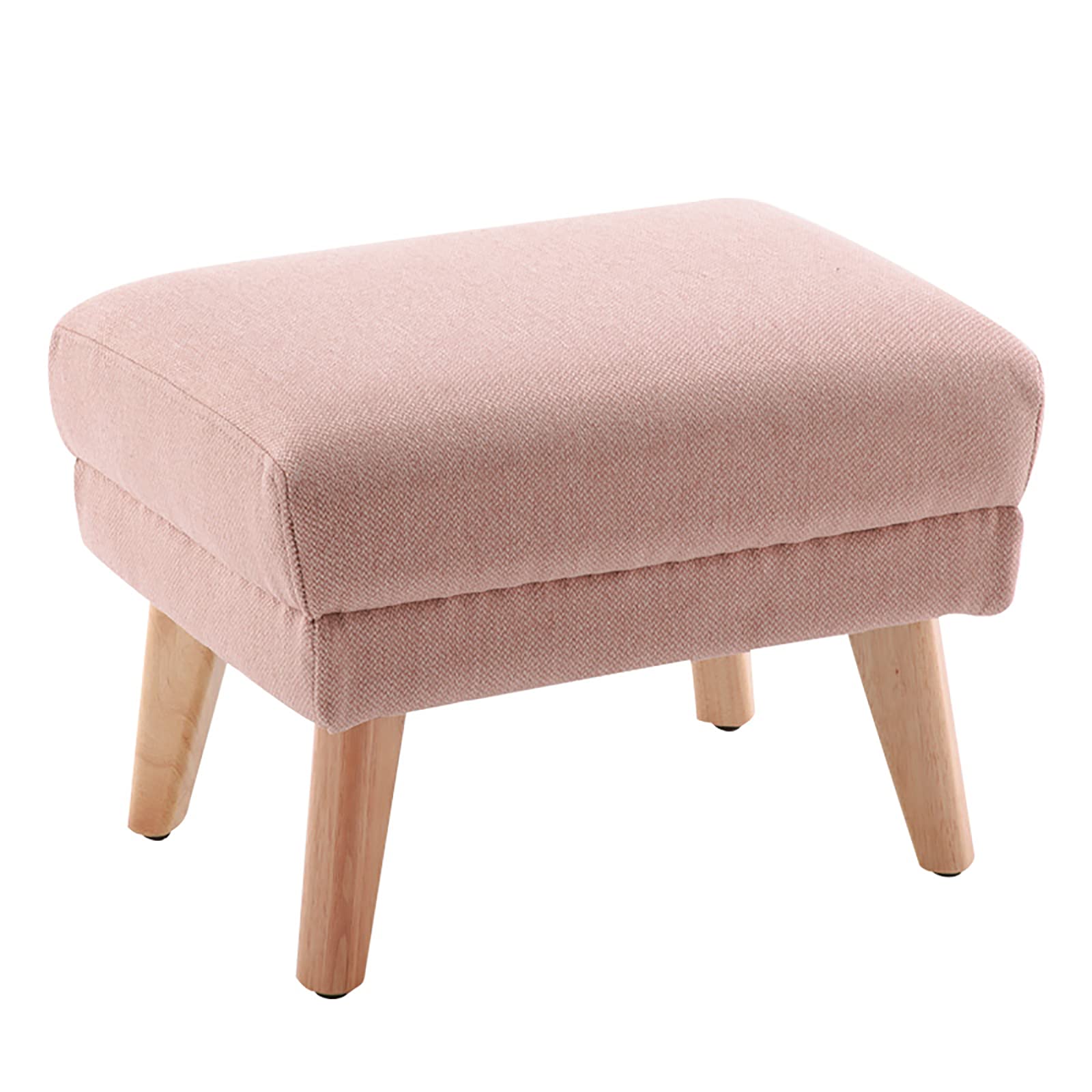 Repose-pieds carré moderne 53x40x39cm en coton-lin et bois pour salon F