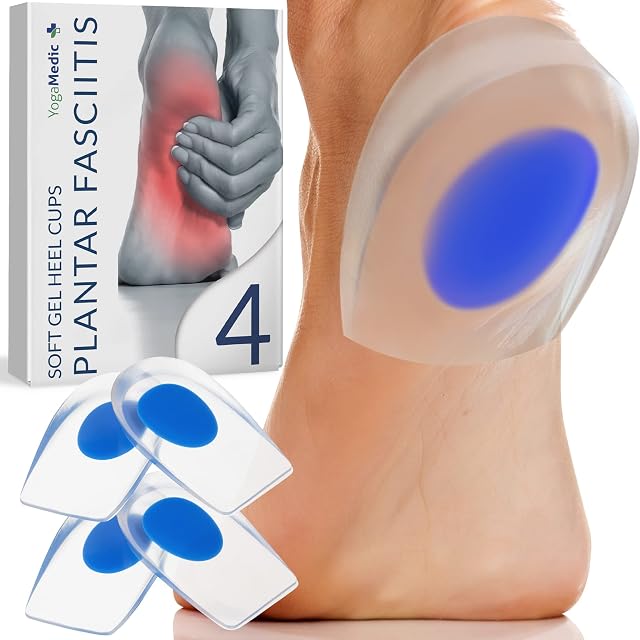 Heel Cushion Pads [2022] Heel Support for Plantar Fasciitis, Achilles Tendonitis and Heel Spur Pain - Gel Heel Pads - Inserts Cups, Size 3.0 to 6.0 - 4 Pieces