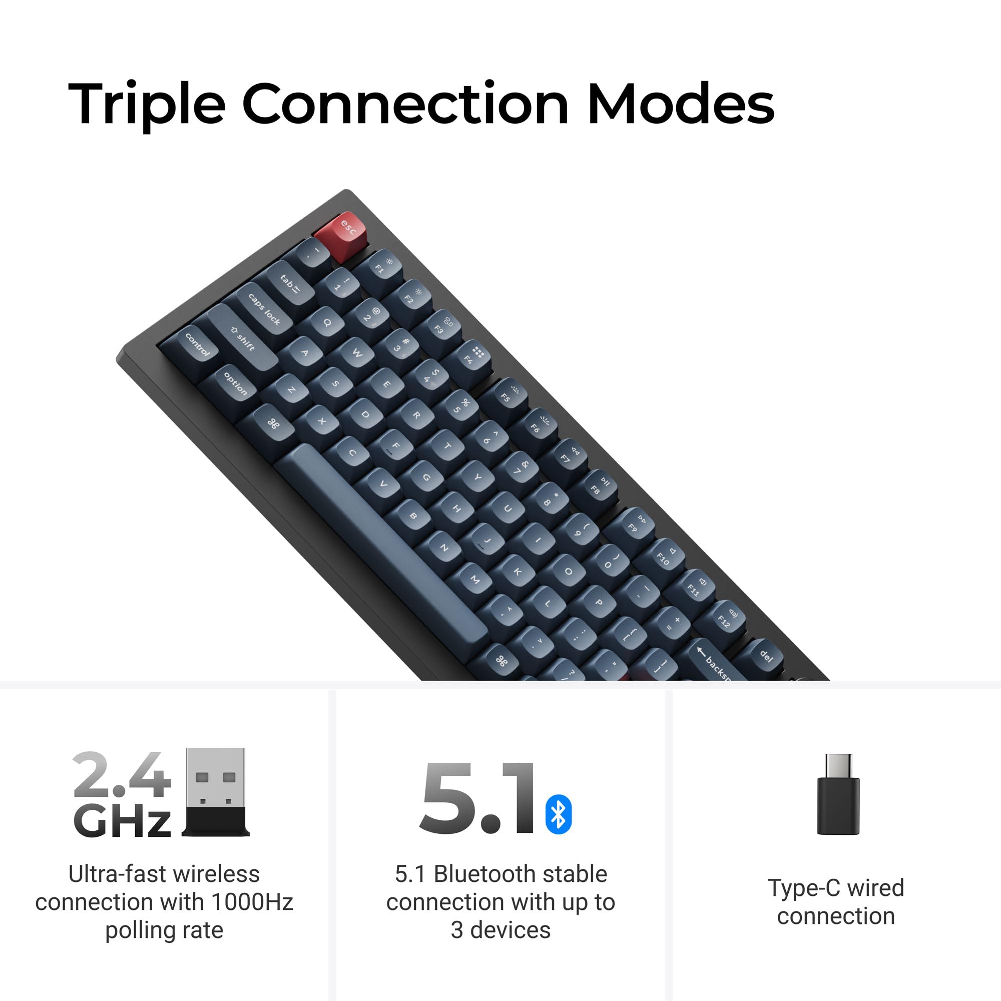 Keychron V1 MAX Tastiera Meccanica Wireless, layout al 75% QMK/VIA programmabile con Hot-swappable Gateron Jupiter Banana Switch compatibile con Mac Windows Linux - Versione con manopola (ANSI/US)
