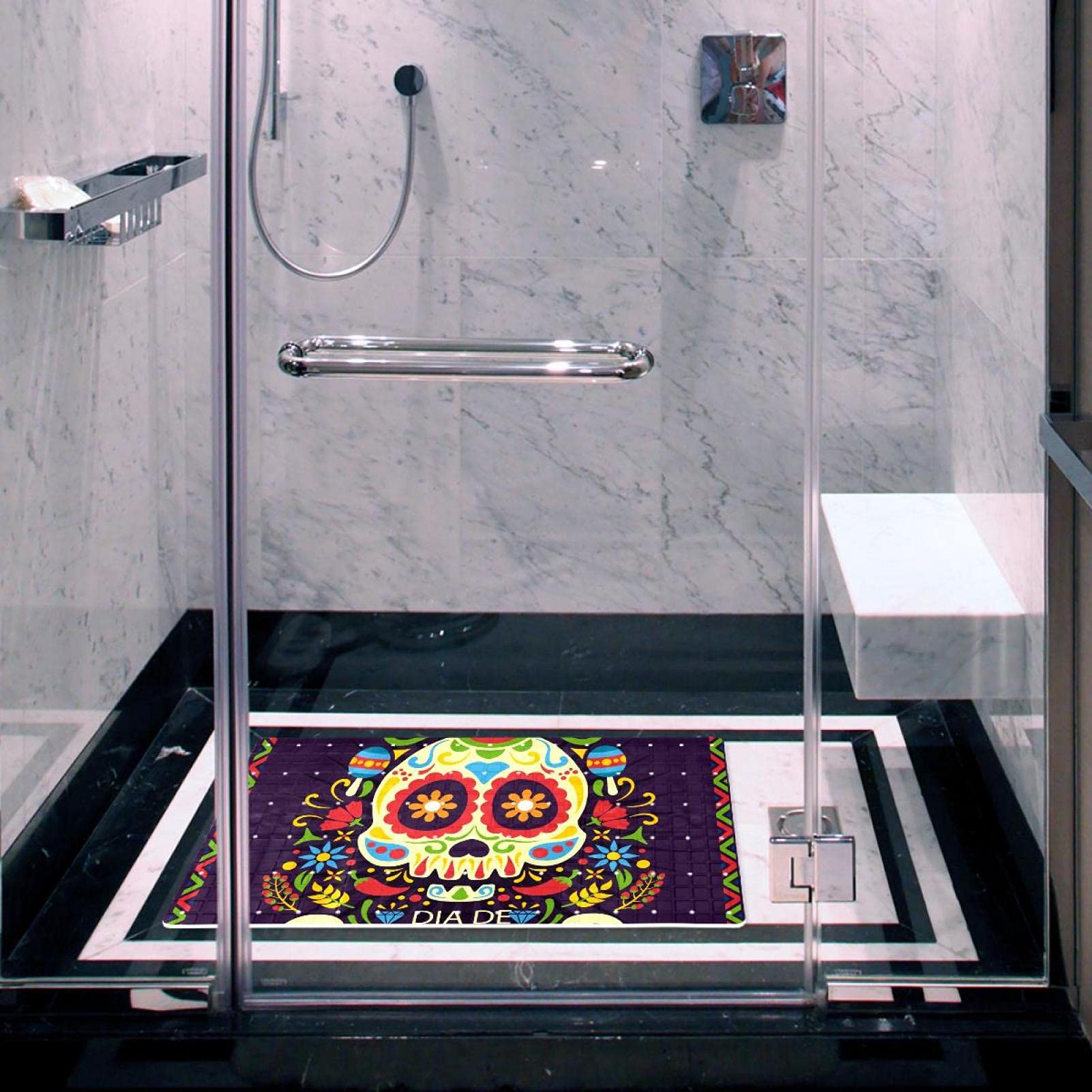 Schöne rutschfeste Badematten mit Totenkopf-Motiv, für Badezimmer, rechteckige Badewanne, maschinenwaschbar, 39 x 70 cm