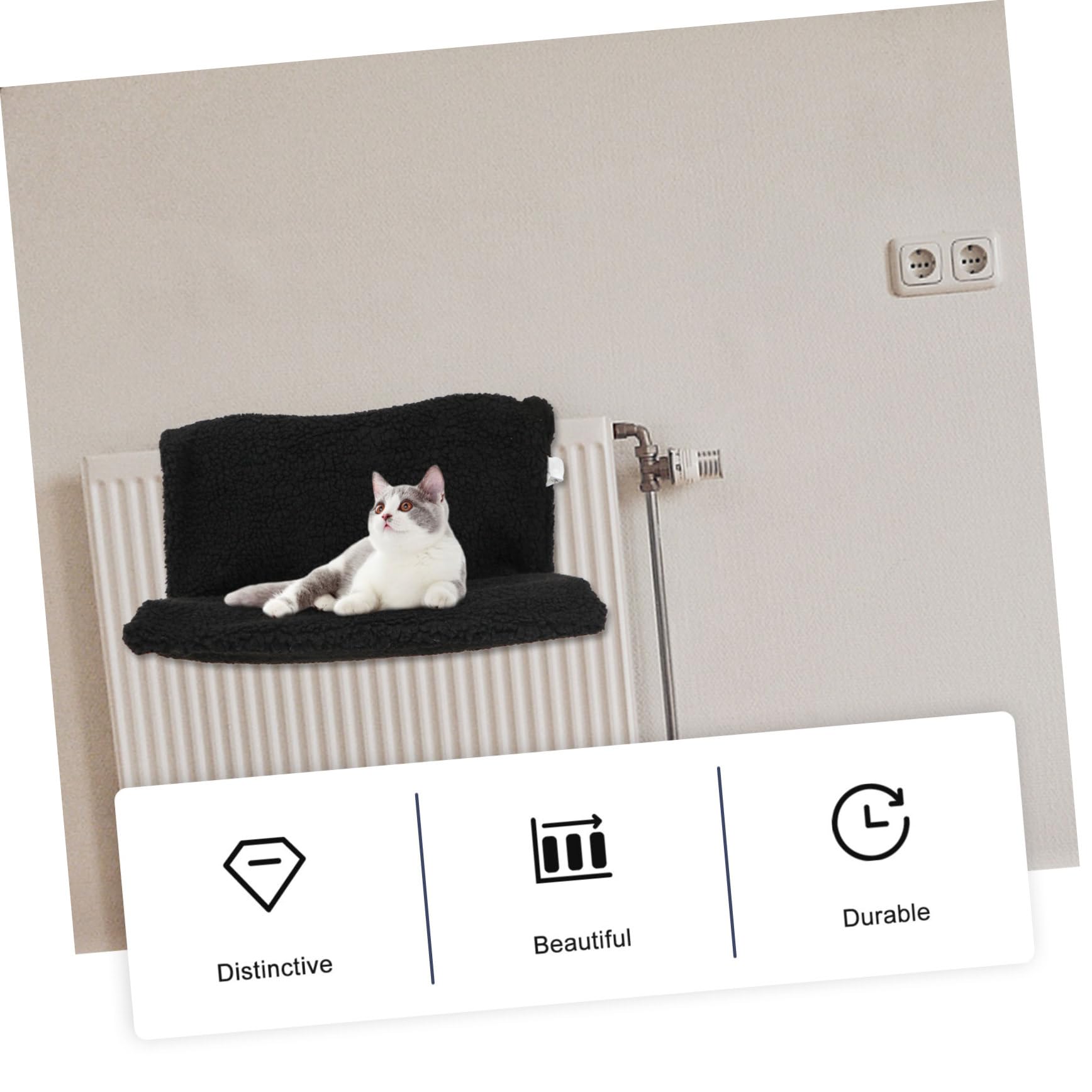 Hamac Facile à Nettoyer pour Radiateur Chat en Tissu Polyester et Lin Cadre en Métal Noir en Hiver pour Chat et Chaton