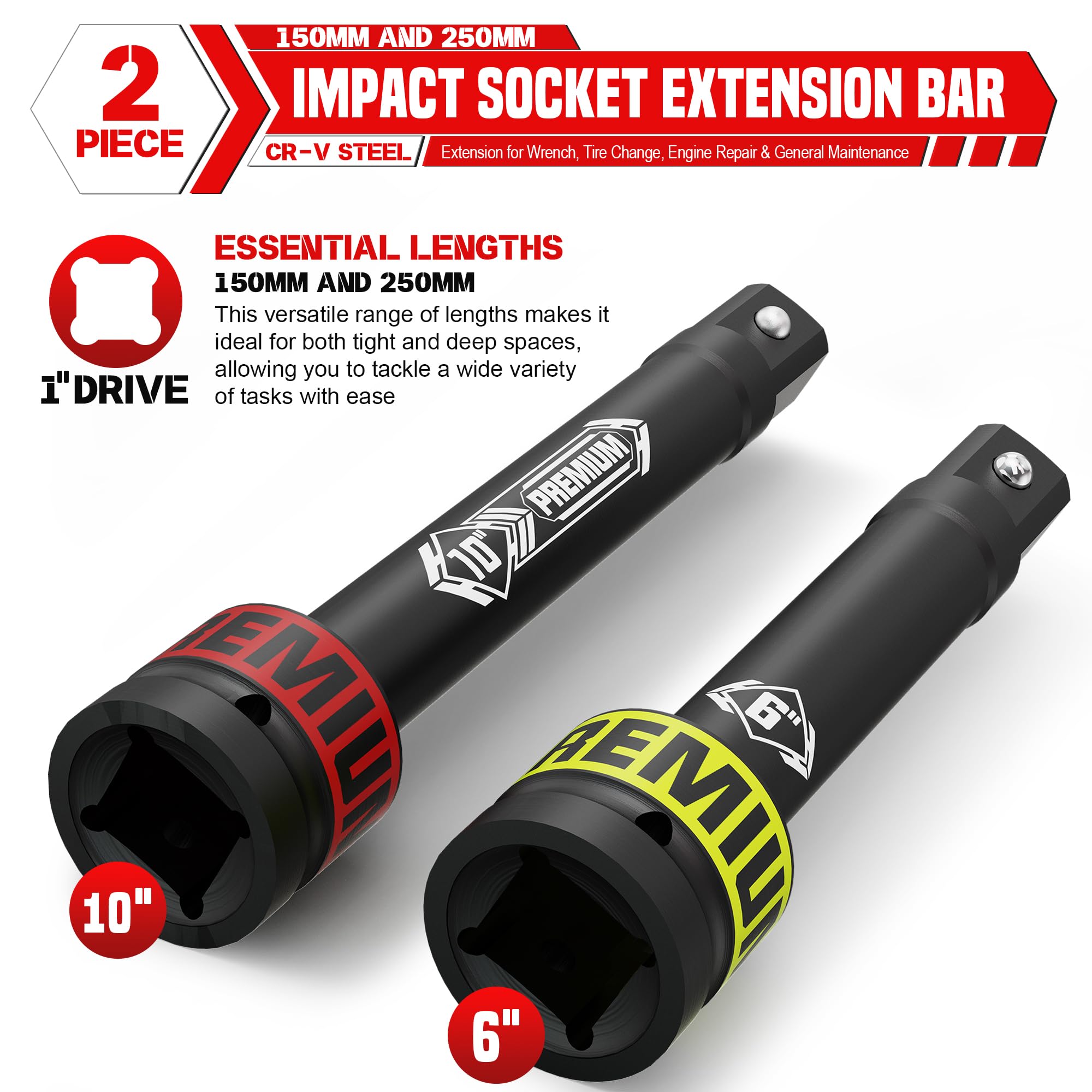 KIRXST 1" Impact Socket Extension Bar Set, 2 Piece Drive Extension Bar 150mm 250mm - Image 2