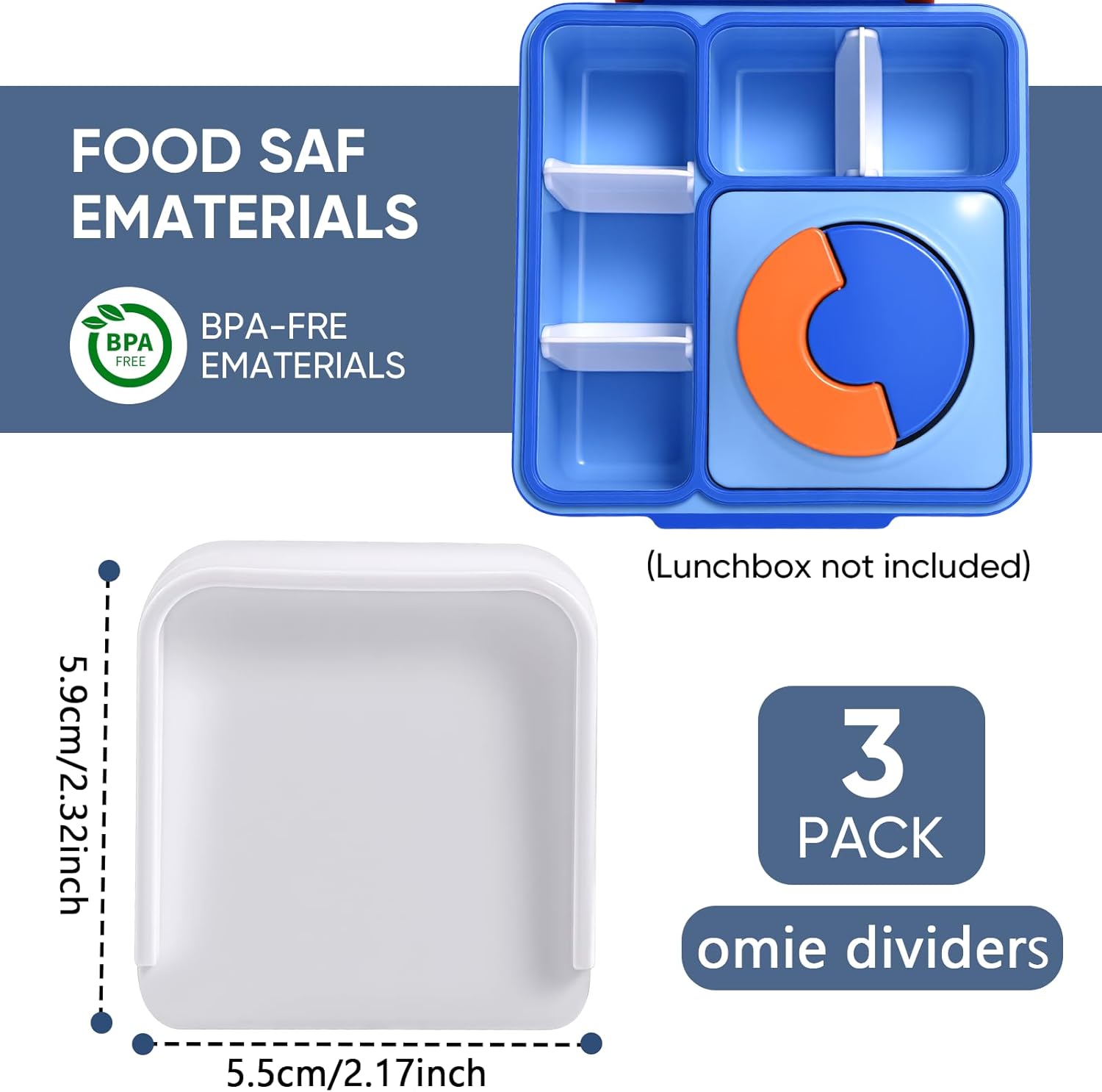 3 Pack Bento Box Dividers Compatible with Omie Lunch Box, Reusable Divider Insert to organize Food and Snacks