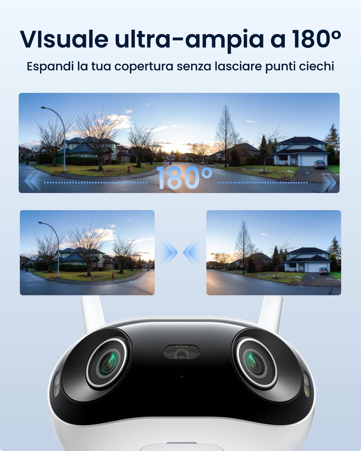 Reolink 4K Telecamera WiFi Esterno 180°, WiFi 6 Dual-Band, Videocamera Sorveglianza con Doppio Obiettivo, Rilevamento AI, Visione Notturna a Colori, Audio Bidirectionnel, Elite WiFi