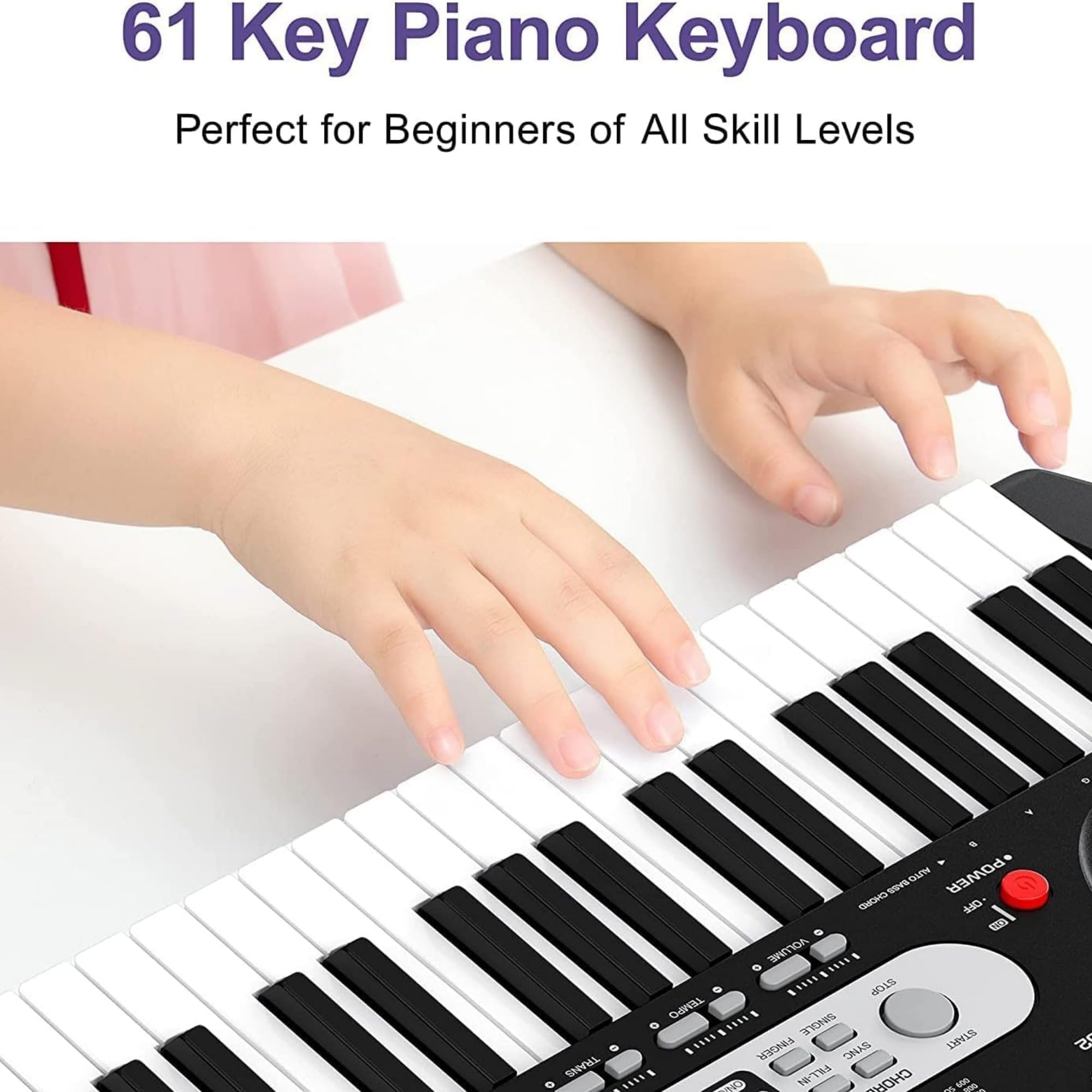 Juego de piano de 61 teclas para principiantes y niños, Piano digital con soporte de teclado, teclado eléctrico portátil con banco de piano de escritorio, auriculares, cargador, micrófono, pantalla
