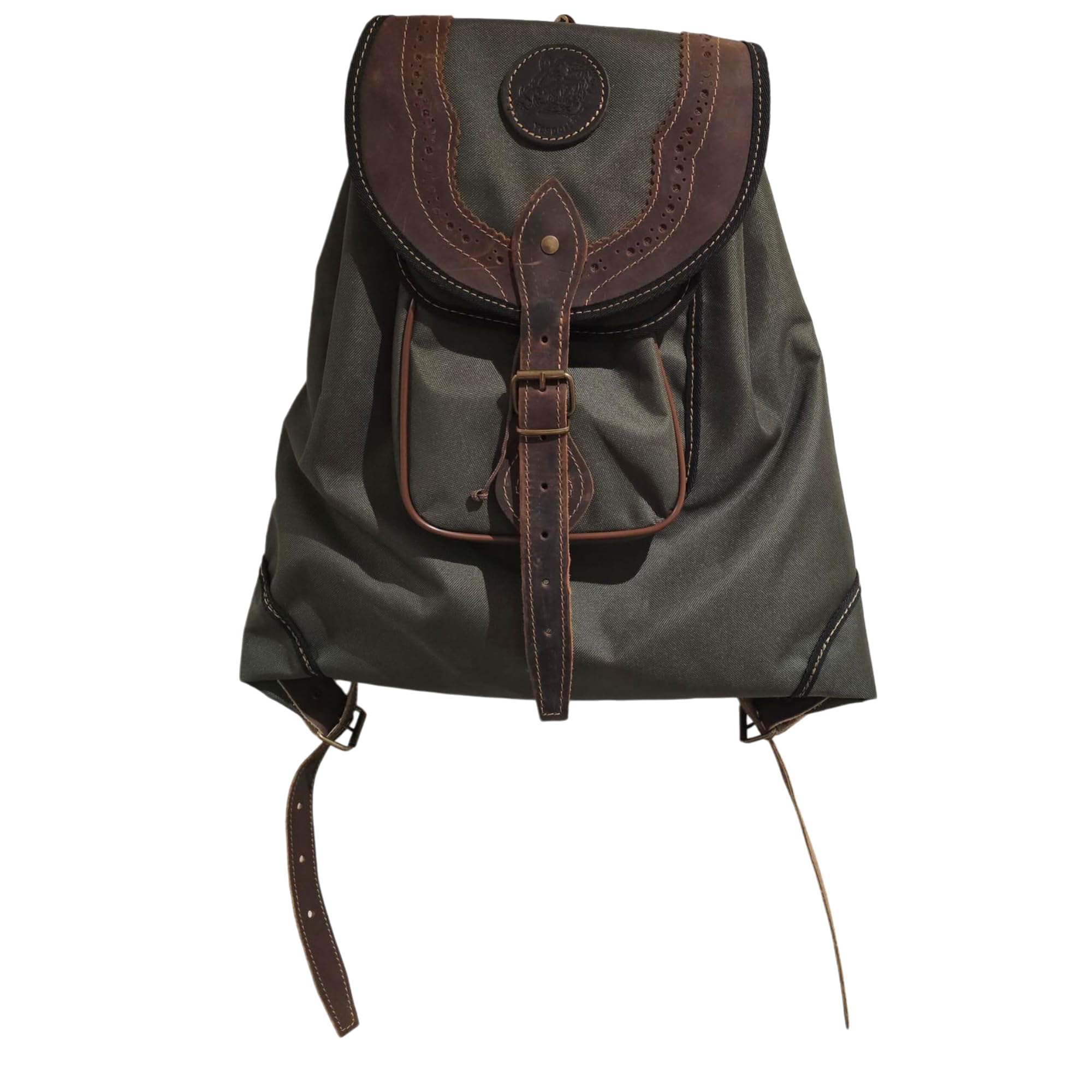 Zurrón cordura verde con refuerzos en piel