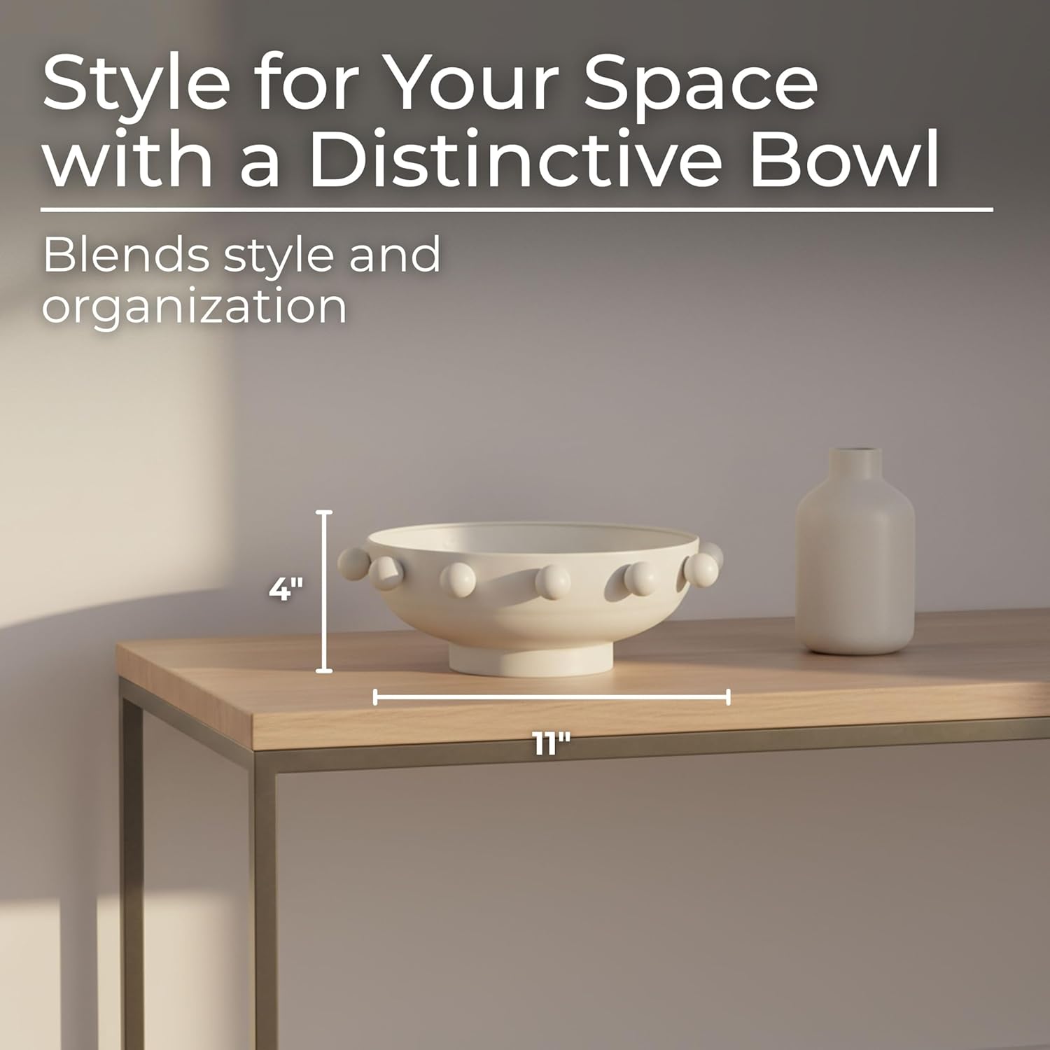 Decorative Bowl for Home Decor – Key Bowl for Entryway Table Decor, Catch All Bowl for Keys, Wallets, and Accessories, Stylish Wood Decor Accent for Coffee Tables or Console Displays – 11", White