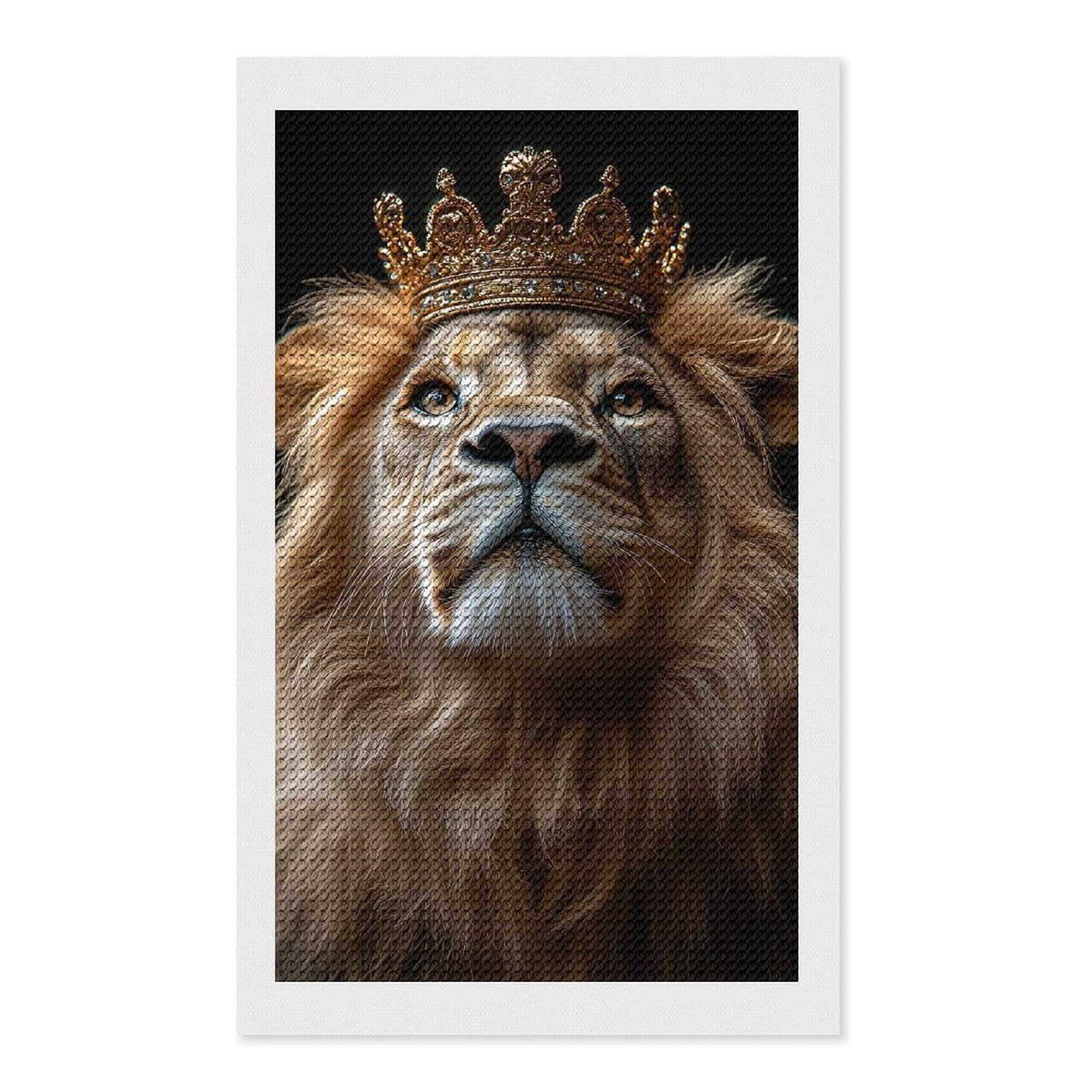 Junmoney Lion with Crown Round Drill Diamond Painting 12"x20", Satisfying Creative Project, Complete Accessories, Printed Canvas