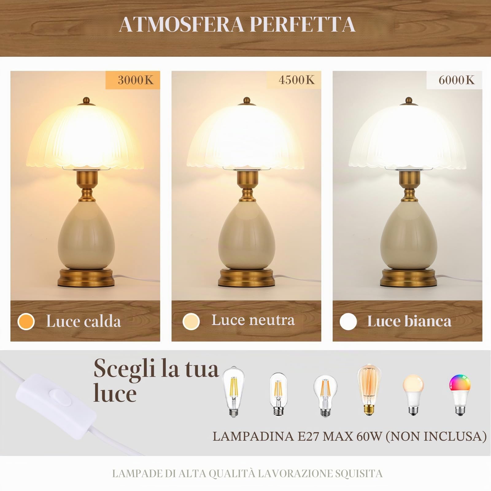 Lampada Da Tavolo In Ceramica Vintage Moderna, Lampade Tradizionali Retro Da Letto, Lampada Verde Classica Chinoiserie Per L'Arredamento Della Casa Soggiorno Camera Da Letto(01)