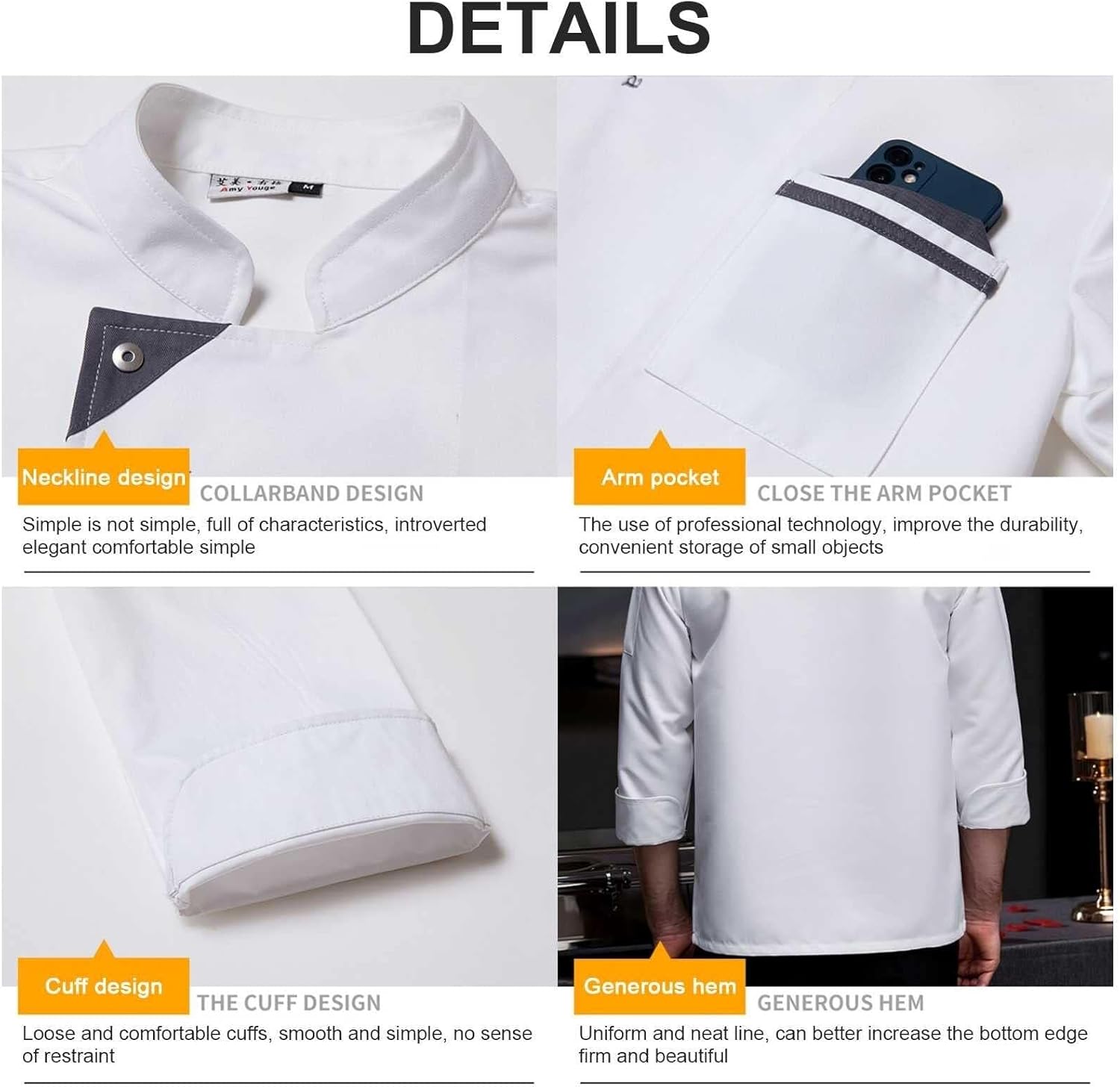 メンズ レディース シェフジャケット、日本料理シェフ作業服、キッチン、料理用の寿司ジャケット