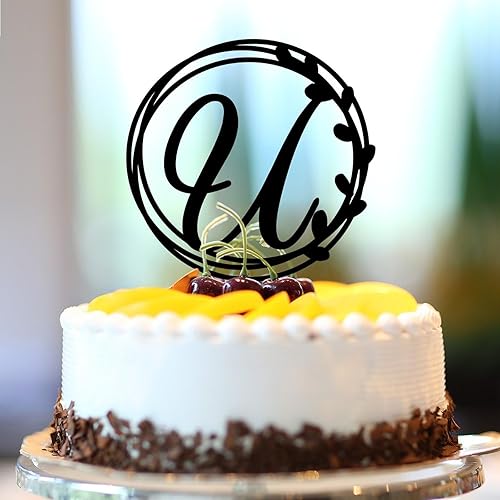 Miniatura 9 de Initial Letter A Cake Topper Flowers Eucalyptus Leaves Birthday Cupcake Topper Calligraphy Initials Wreath Acrylic Black Wedding Baby Shower Decor