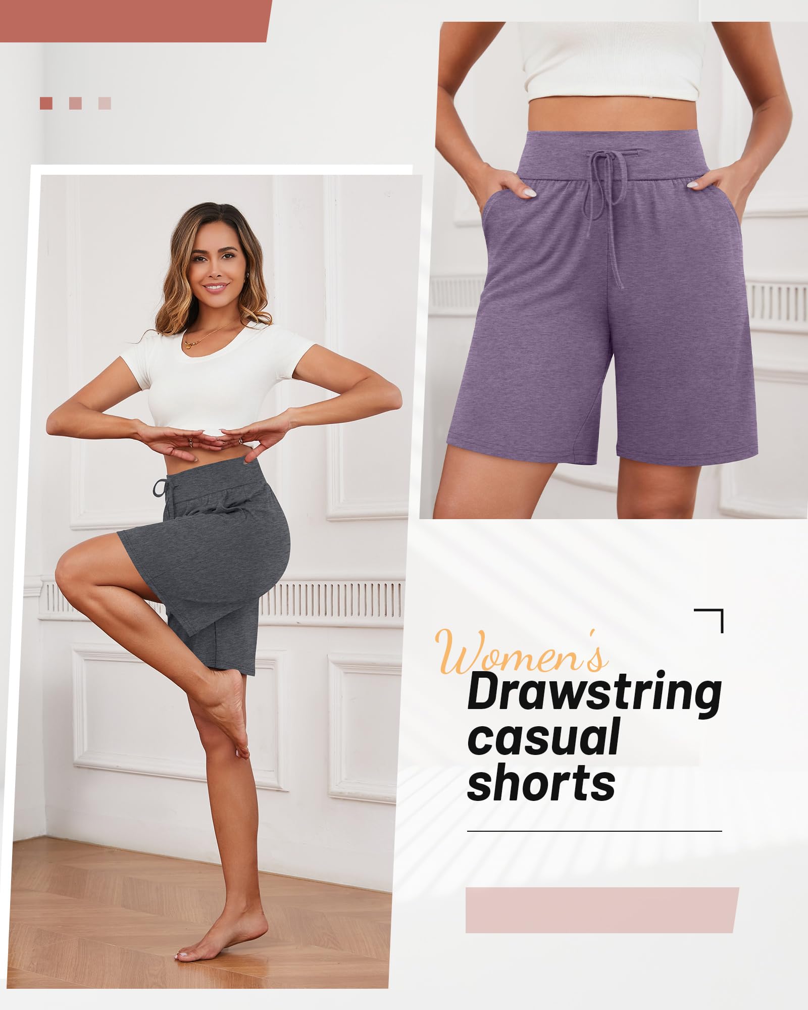 Neer Confezione da 3 Bermuda da Donna a Gamba Larga, Vita Alta, con Coulisse, Pantaloncini Sportivi con Tasca