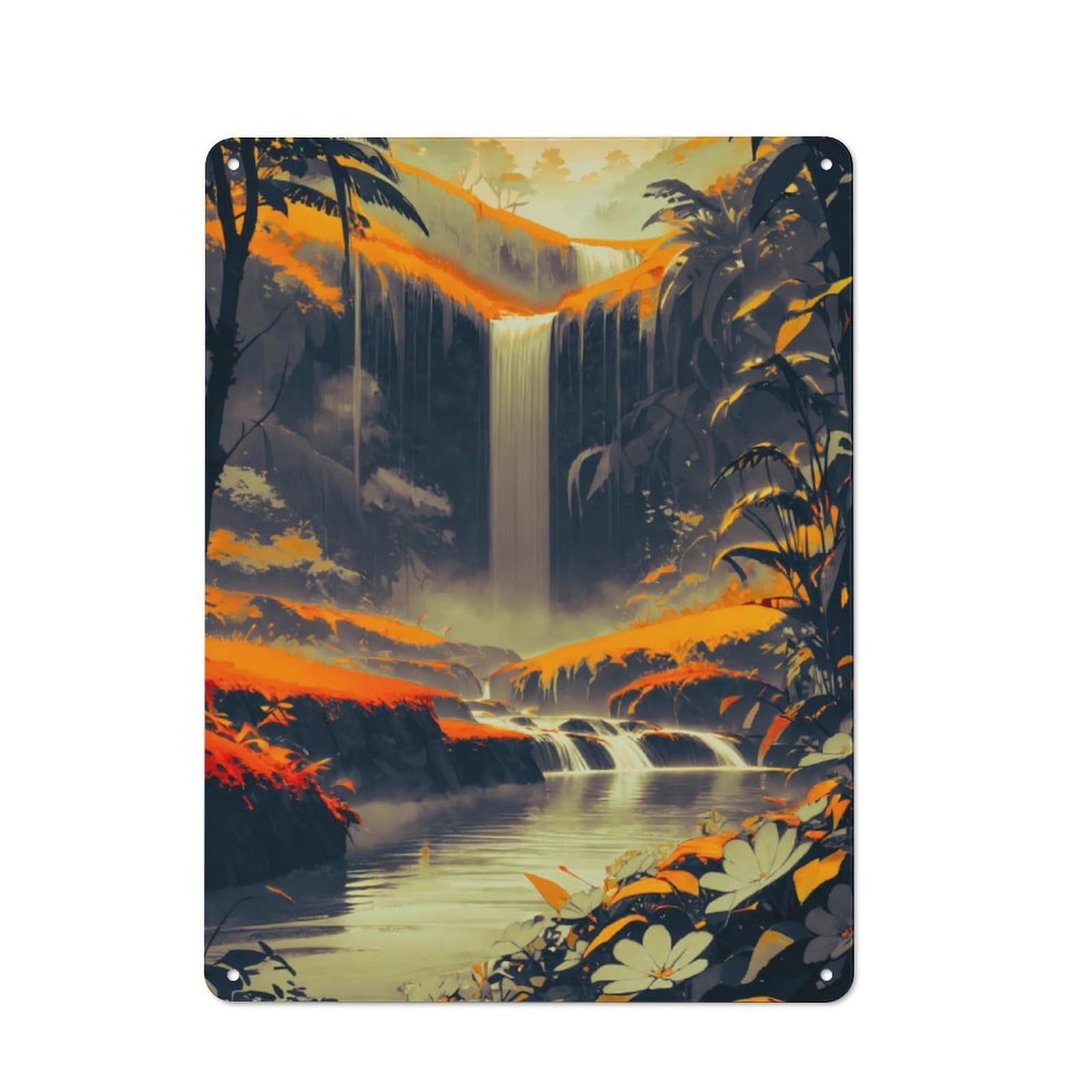 Junmoney Misty Cascades Retro Metal Wall Sign 40X30cm With For Home Bar Wall, A Housewarming Gift For Hosts Who Enjoy Retro Interiors