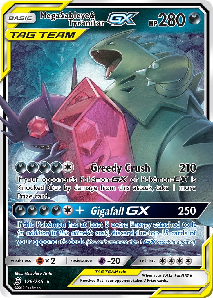 Amazon.com: Pokemon - Mega Sableye & Tyranitar GX 126/236 - Unified Minds -  Tag Team