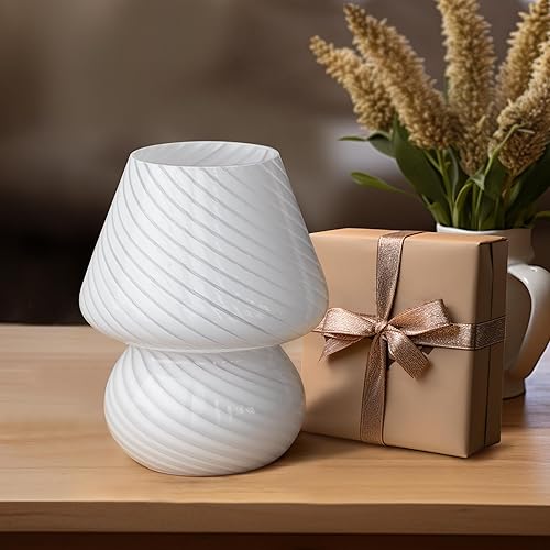 Miniatura 5 de Lámpara de mesa de cristal, diseño de hongos estilo vintage de Murano, bombilla cálida reemplazable de 9 W incluida, lámpara de escritorio perfecta