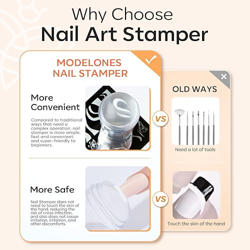 Miniatura 5 de modelones Sello de uñas de punta francesa, kit de 7 sellos de silicona para arte de uñas con cabezal de sello de uñas francés, placa de estampado de
