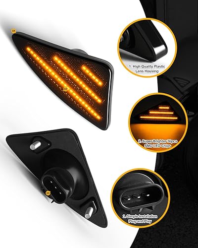 Miniatura 4 de Luces LED de posición laterales compatibles con Kenworth T660 T170 T270 T370 semirremolques 2008-2021 Luces direccionales dinámicas de guardabarros