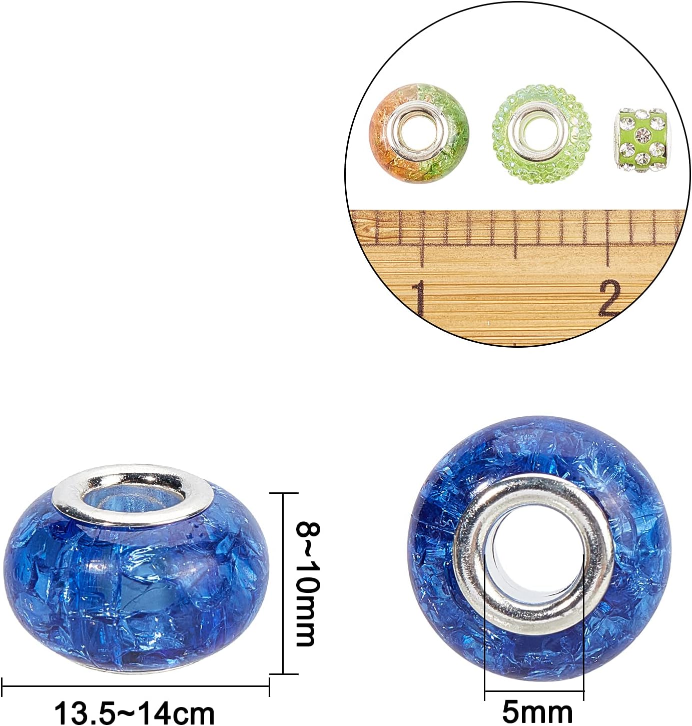 NBEADS 54 Pcs Mixed Style and Colors Rhinestone European Beads - Image 3