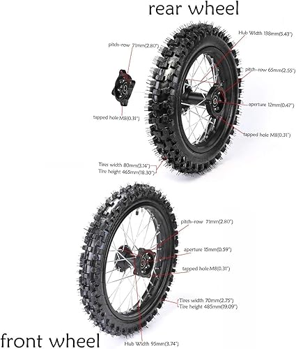 Miniatura 3 de Neumático Knobby de 1.85x12 60100-14 delantero y 1.4x14 80100-12 para motocrosspit bikemonkey bike7090110125140150160cc scooter de gasolina y
