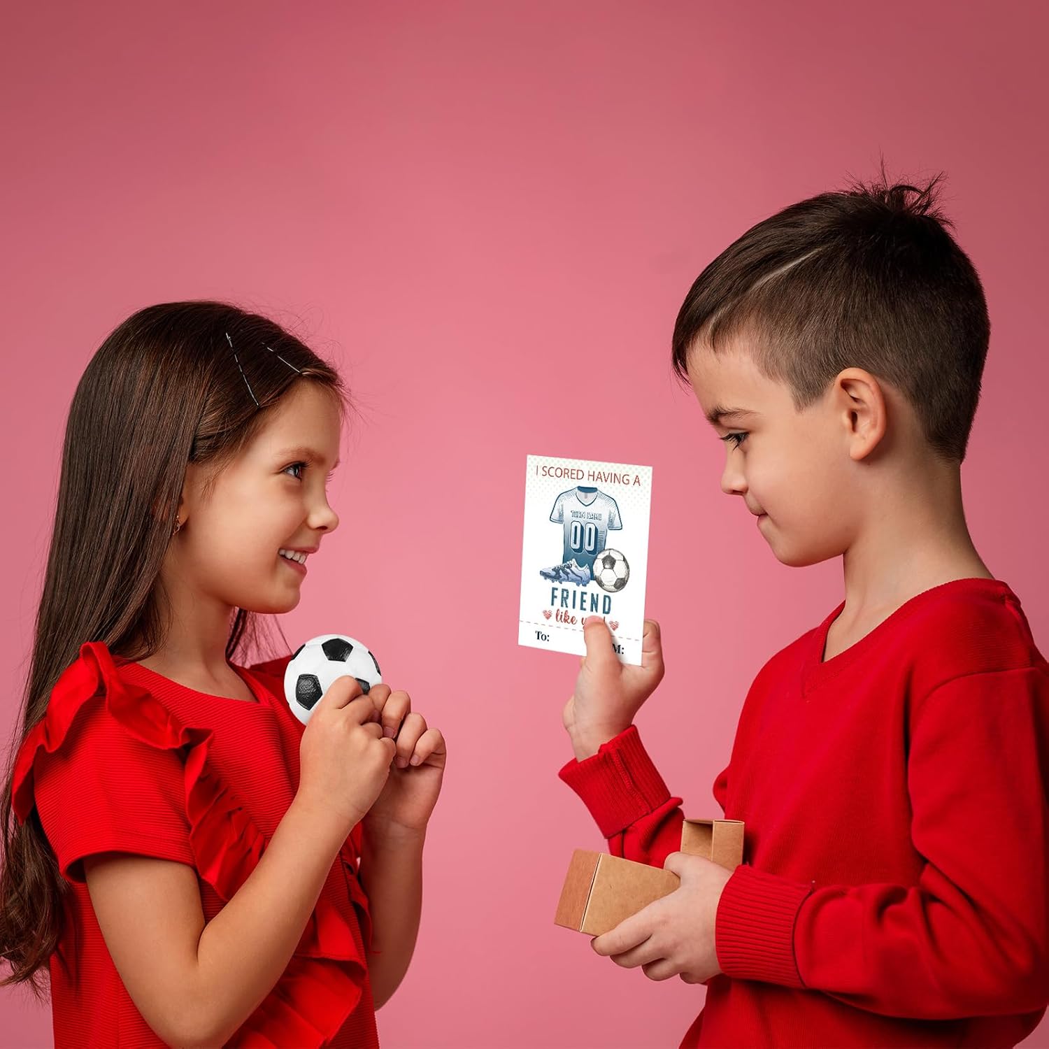 Syhood 36 Set Valentine's Day Soccer Card and Foam Stress Balls for Kids Valentine's Day School Classroom Exchange Gift Sports Themed Events Party Prizes Favor Supplies