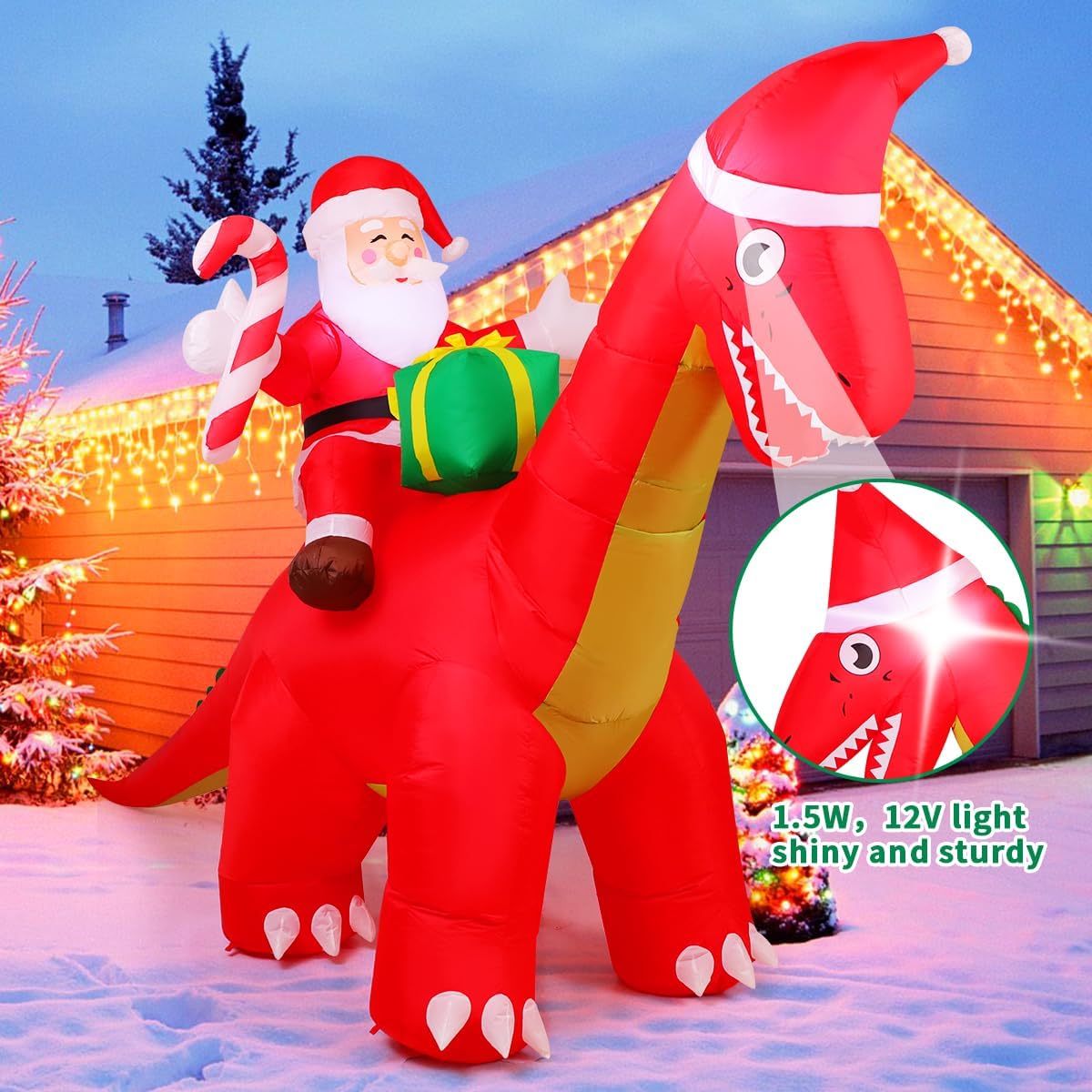 comin 8ft christmas inflatables outdoor decorations santa riding dinosaur,blow up santa inflatable with built-in led lights for christmas party indoor yard lawn garden patio decor