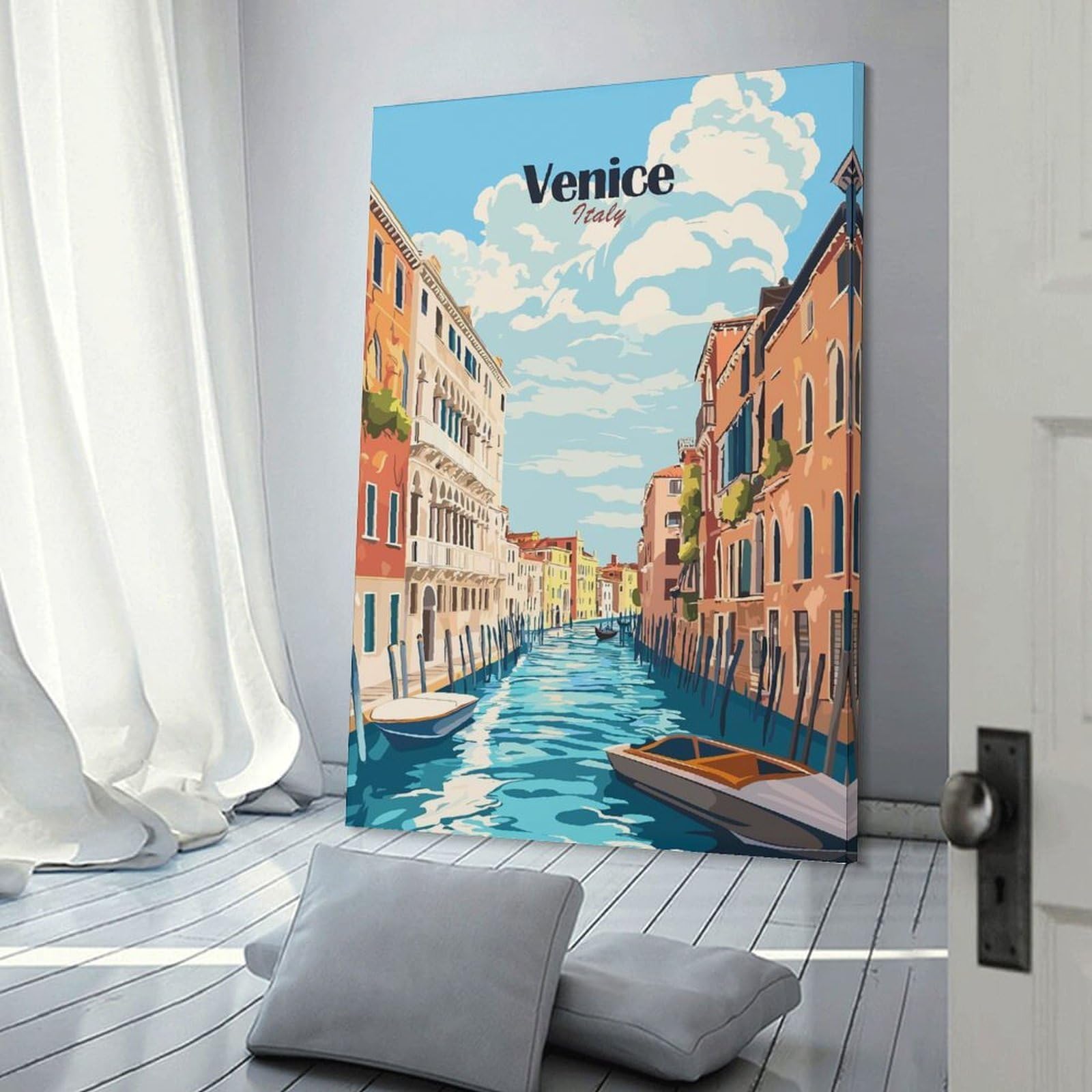 Junmoney Canvas Wall Art Venice Canal Scene(2), 24x36inch(60x90cm), for Living Room, Lounge Or Sitting Room, Canvas Styling for A Polished Room Look
