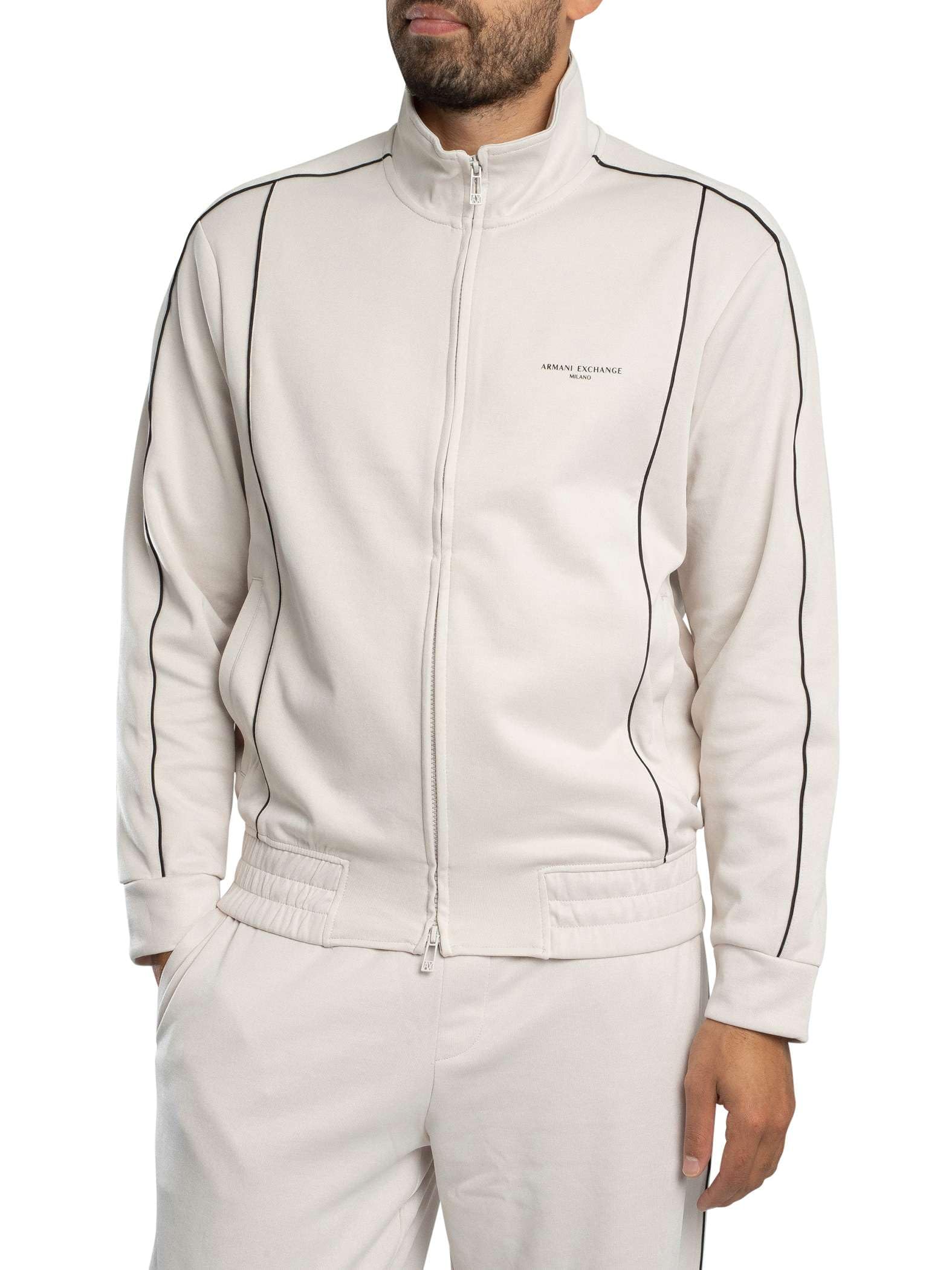 Armani Exchange Men's Wind Chime Long Sleeve Side Logo Zip Closure, Sweatshirt, Grey, L, L