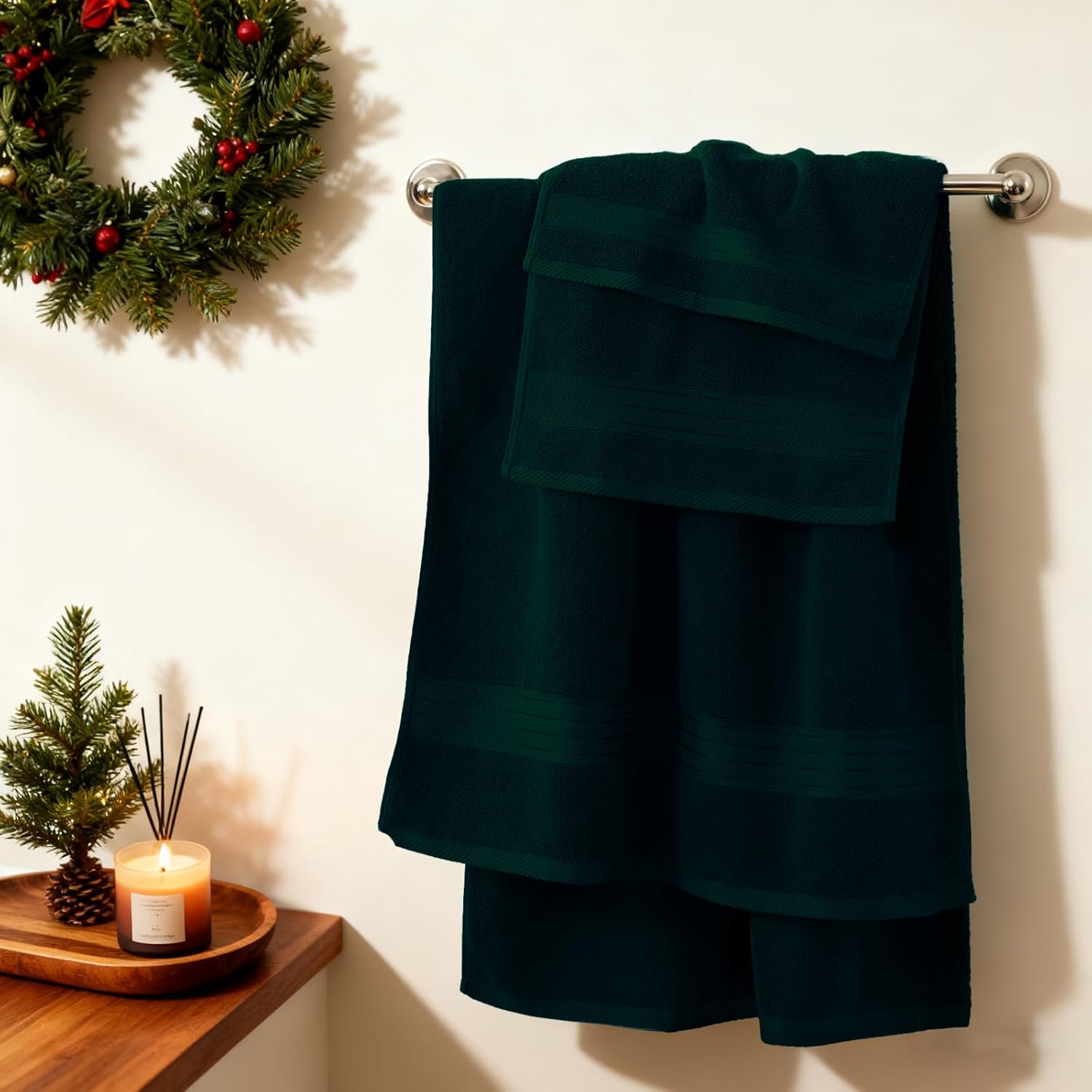 COZYART Deep Forest Green Bath Towel Set, Cotton Towel for Bathroom, Thick Soft Absorbent Bathroom Set of 6 with 2 Bath Towels, 2 Hand Towels, 2 Washcloths, 650 GSM