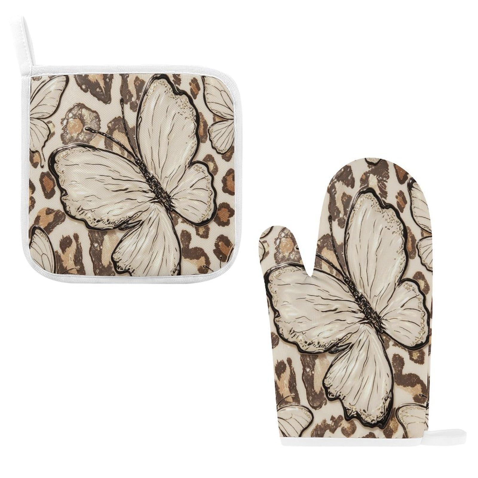 Fodpand Style Brown Butterfly Oven Mitts And Pot Holders Sets