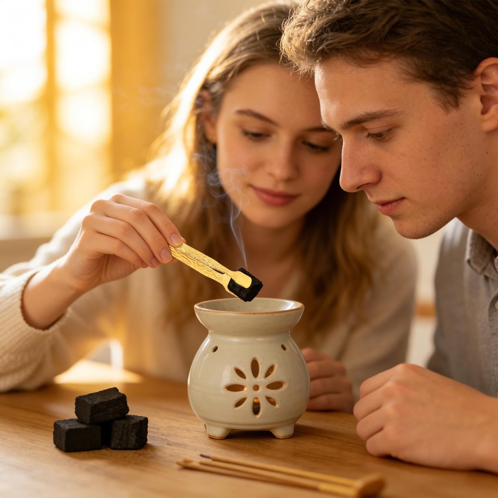 Pinza per incenso, morsetto per carbone, pinze per dischi in metallo, resistenti al calore, per bruciatori di carbone, strumento sicuro per meditazione, casa, ufficio, chiesa, spa, yoga e