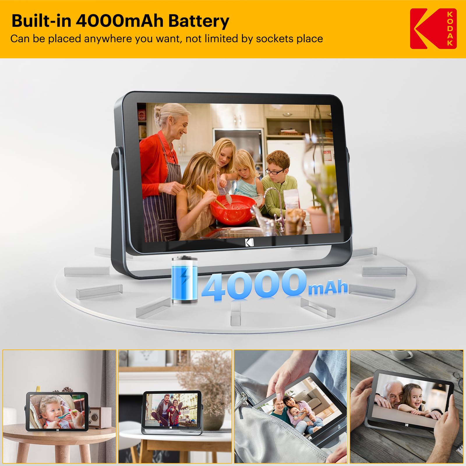 Cadre Photo Numérique WiFi KODAK 10 Pouces - Écran Tactile, 32 Go, Batterie, Partage Familial