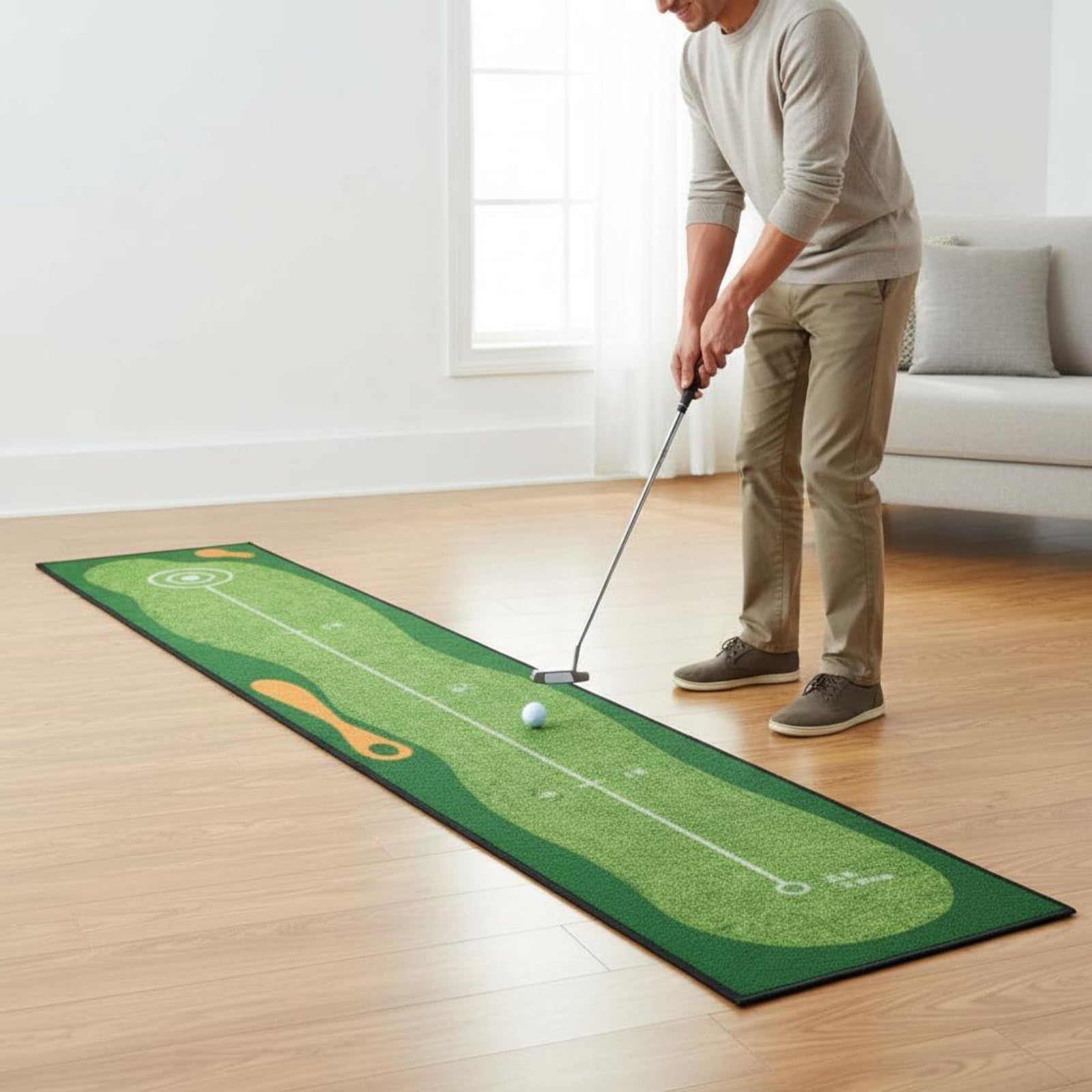 Alfombra de Entrenamiento de Golf Tapete de Putt Estera de Práctica Green Interior Exterior con Marcaciones de Distancia Fibra Poliamida