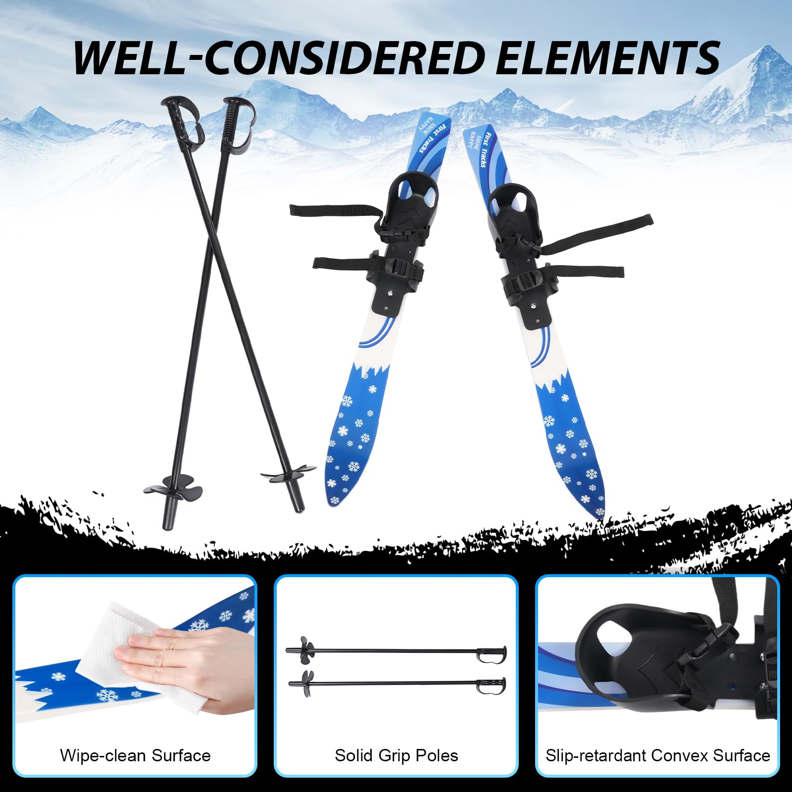 Kinder Ski Set Anfänger Skier 68cm Doppelspitz Ski Mit Stöcken Verstellbare Bindung 50kg Belastbar Leichtgewicht 1.7kg ABS Schnee Ski Ausrüstung