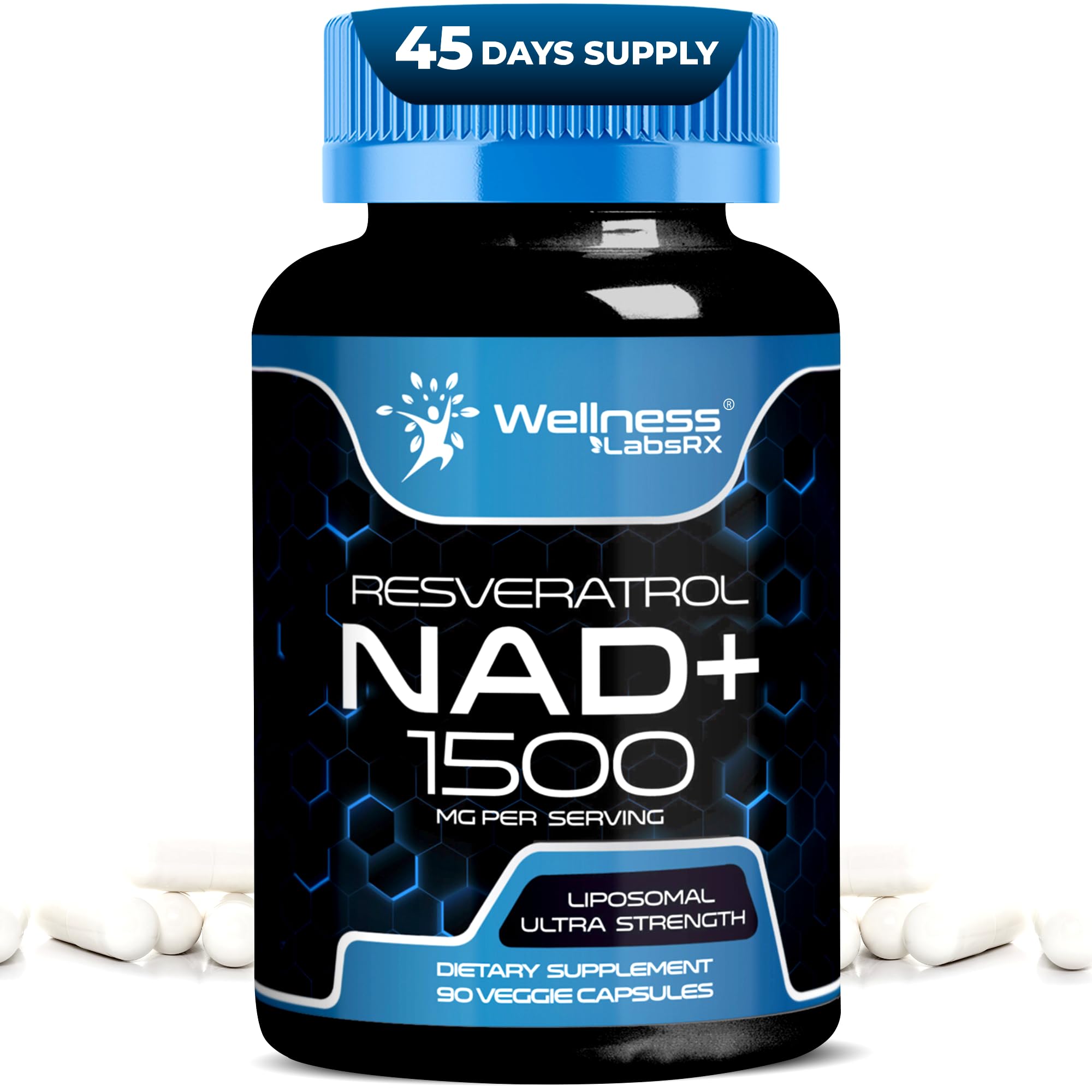 NAD Supplement, 1500mg - USA Made Liposomal NAD+ Supplement with Resveratrol, NAD Plus Boosting - Support Cellular Health, Stamina & Healthy Aging - Ultra Strength Capsules