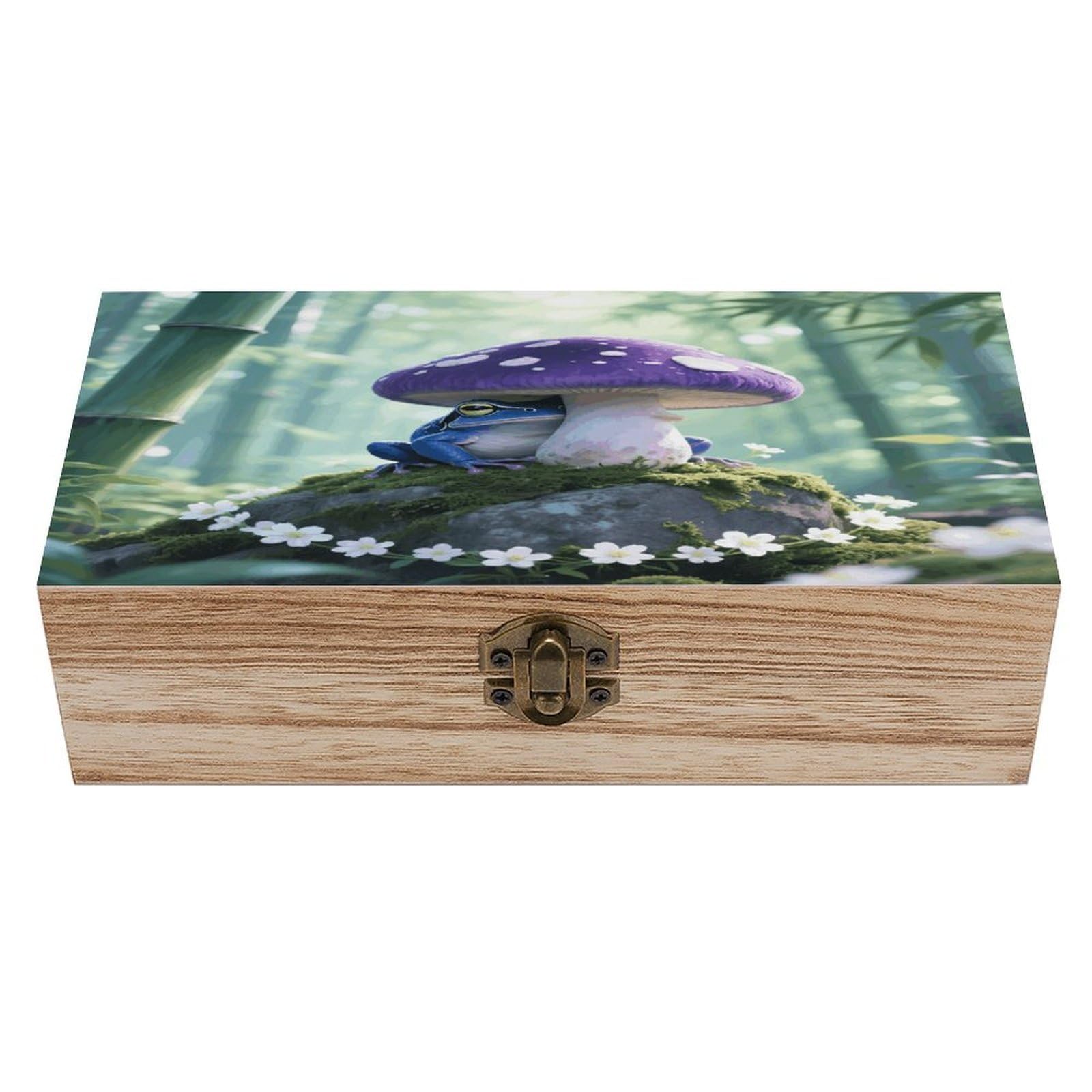 VstaDank Frog Mushroom Aesthetic Wooden Storage Box Vintage Style Wooden Storage Case with A Hinged Lid Memory Treasure Boxes Decorative Jewelny Photos for Organizer 7.9 * 3.7 * 2.3 Inch