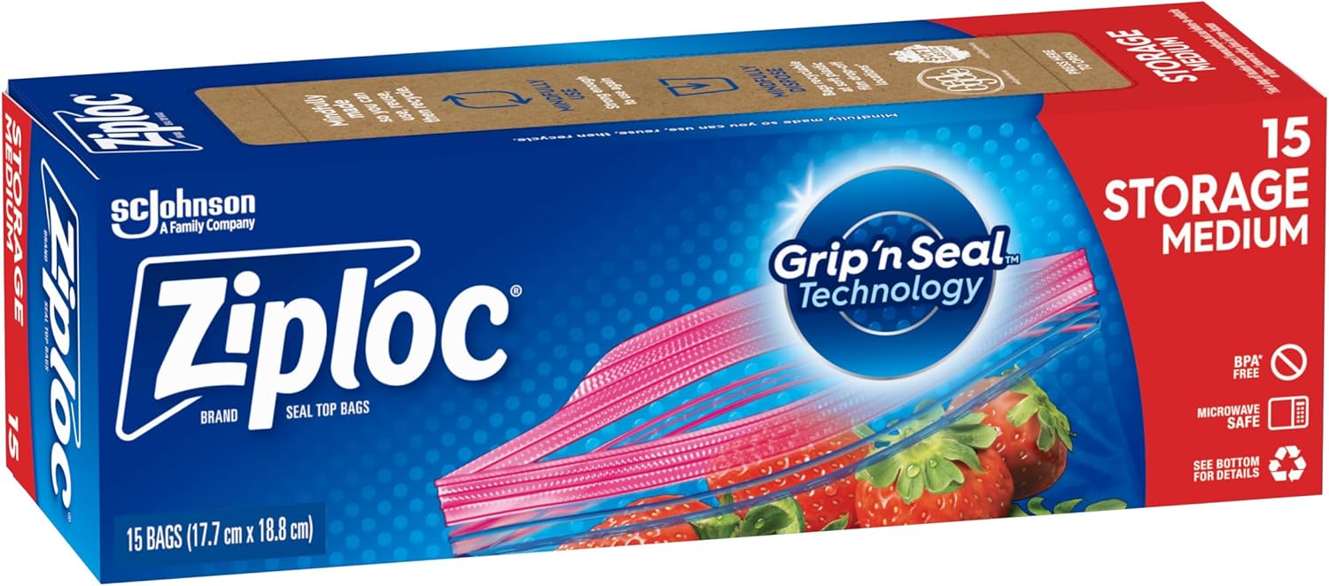 Ziploc Storage Bags Medium that helps keep food fresh, Resealable food