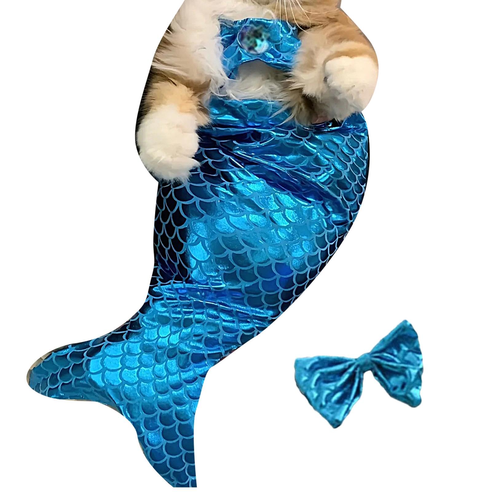 Disfraz De Sire-na De Gato - Linda Ropa De Cola De Sire-na De Gato | Divertido Vestido De Sire-na con Lentejuelas De Gato Disfraces De Halloween para Perros Y Gatos, A-zul (S)