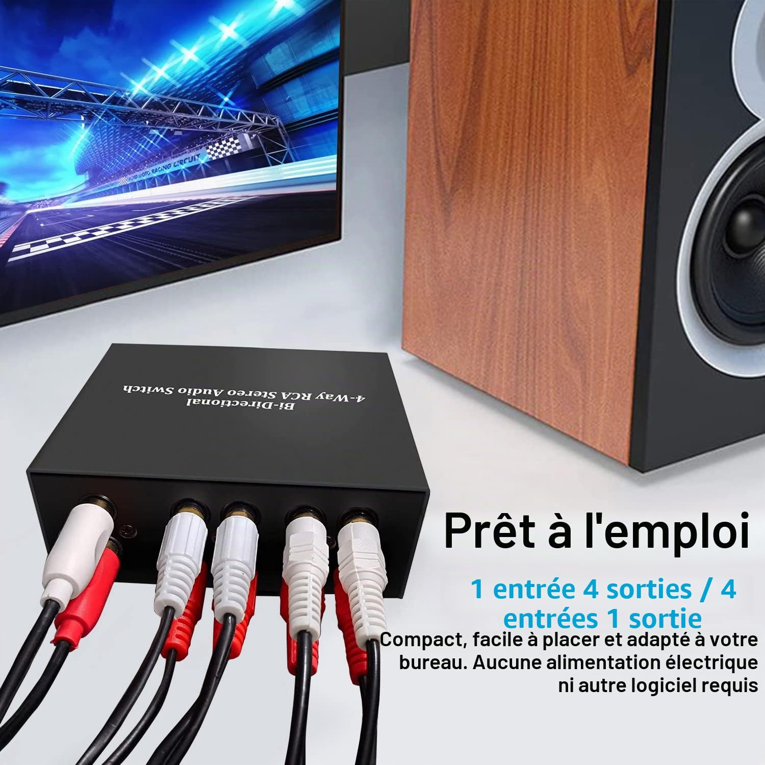 Sélecteur Audio stéréo bidirectionnel 4 Voies G/D RCA, 1 entrée 4 Sorties ou 4 entrées 1 Sortie, Séparateur Audio de canaux Audio G/D Boîte de sélection Audio pour Lecteur DVD stéréo Haut-Parleur CD