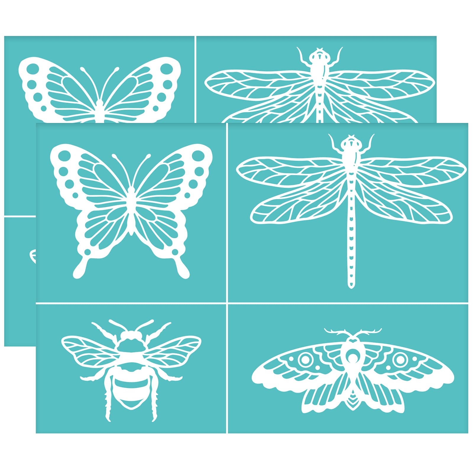 OLYCRAFT 2 Pcs Insect Self-Adhesive Silk Screen Printing Stencil - Bee Butterfly Mesh Transfer, Reusable for Painting on Wood, T-Shirt, Fabric - 7.7x5.5 Inch