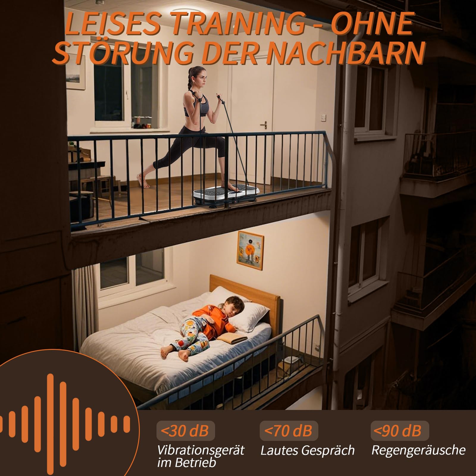 Vibrationsplatte, Rüttelplatte für Zuhause, Vibration Plate mit Verstellbaren Haltestange, Fernbedienung und Spannseil, Vibro Shaper mit Bluetooth-Lautsprecher für Ganzkörpertraining