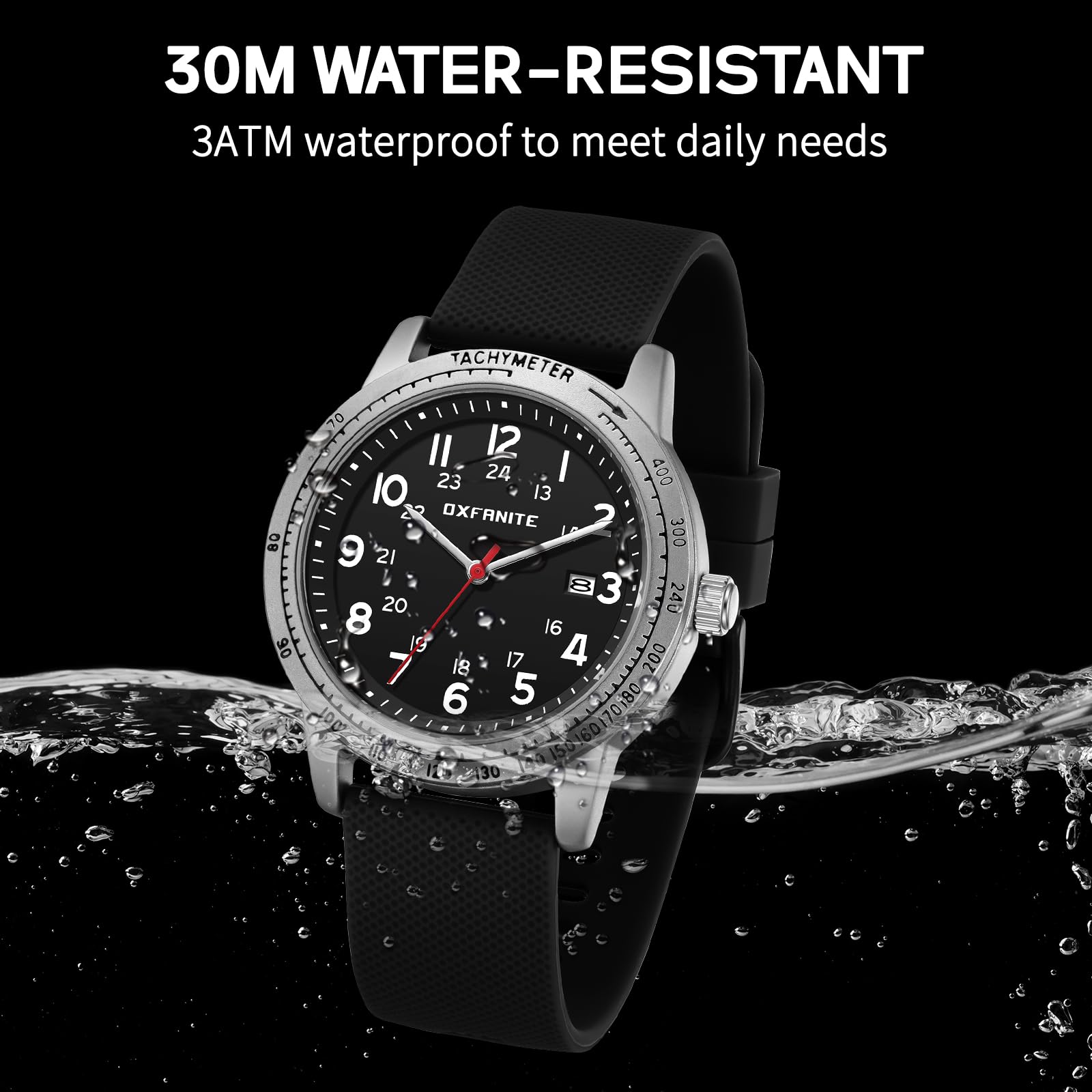 Orologio da polso da uomo, facile da leggere, impermeabile, con cinturino in silicone, 24 ore su 24, stile militare, tattico, casual
