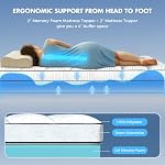 Surmatelas en mousse à mémoire de forme à double couche de 4 pouces taille reine, 2 pouces de mousse à mémoire de gel et 2 pouces de surmatelas en peluche pour soulager le mal de dos, poche élastique profonde, soutien moyen, blanc