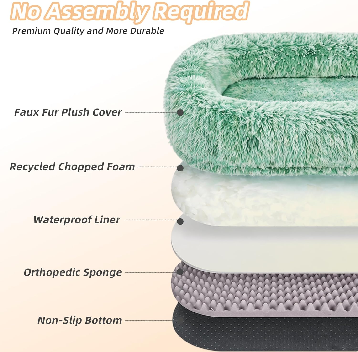Human Dog Bed, Oversized Plush Lounger Bed with Plump Pillow and Blanket, 71" x 45" x 12" Long Plush Polyester Floor Nest for Relaxing, Napping, Reading, and Family Cuddle Time - Gradient Green