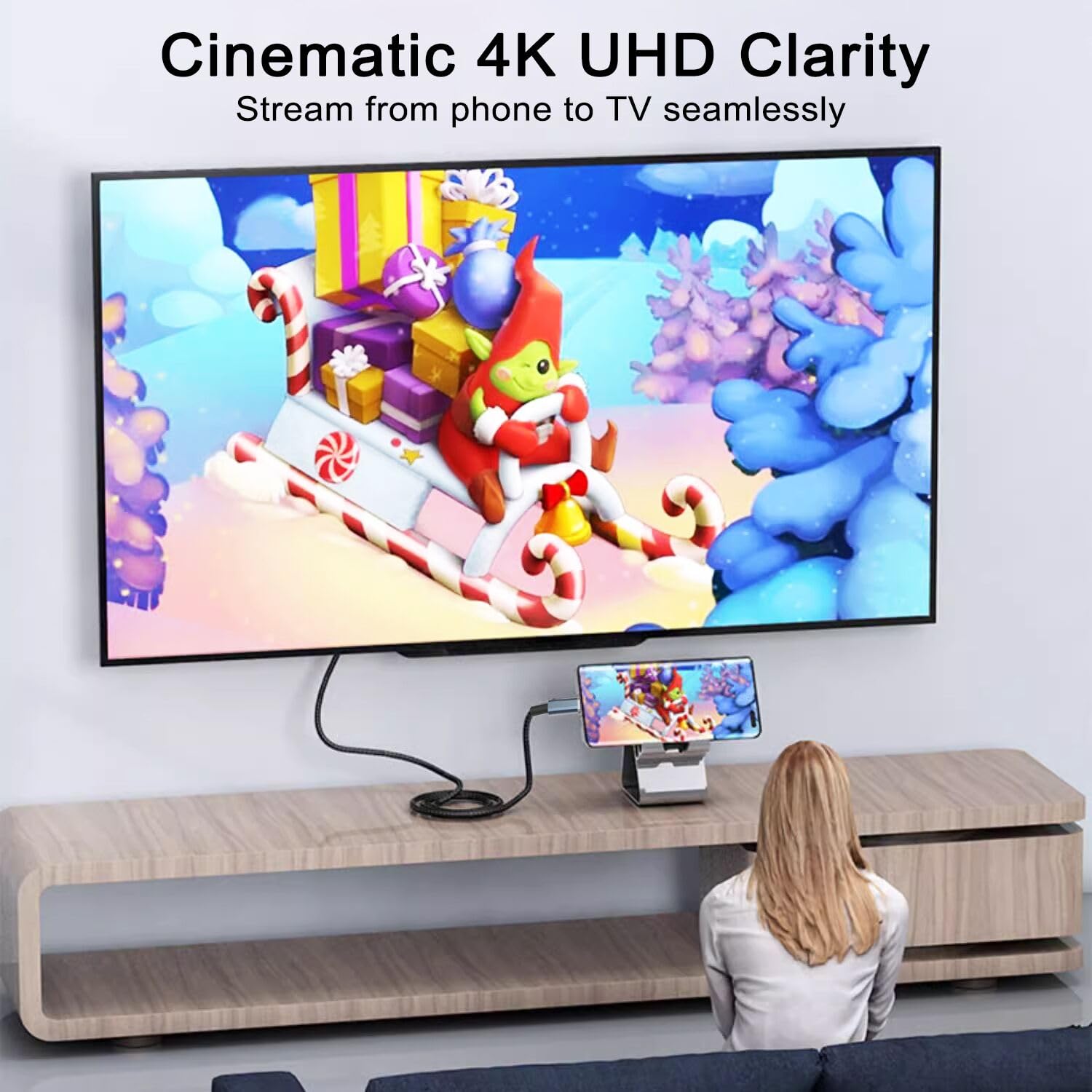 Ankky 6.6FT HDMI Cable Adapter for iPhone 15 to HDTV, 4K USB C to HDMI Video Cable, Thunderbolt 3 & 4 Compatible for iPhone 15/16 Series, MacBook Pro/Air, iPad Pro, Surface Book 2, Galaxy S23 and More