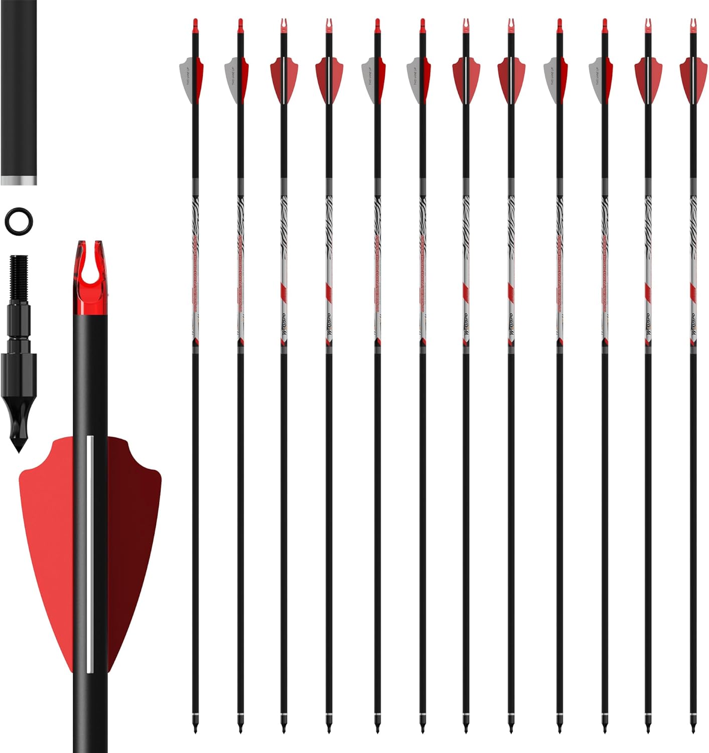 32" Pure Carbon Arrows Archery Practice Hunting Arrows with Shaft 400 350 300 Spine with Removable Tips for Compound & Recurve Bow and Longbow (Pack of 12)