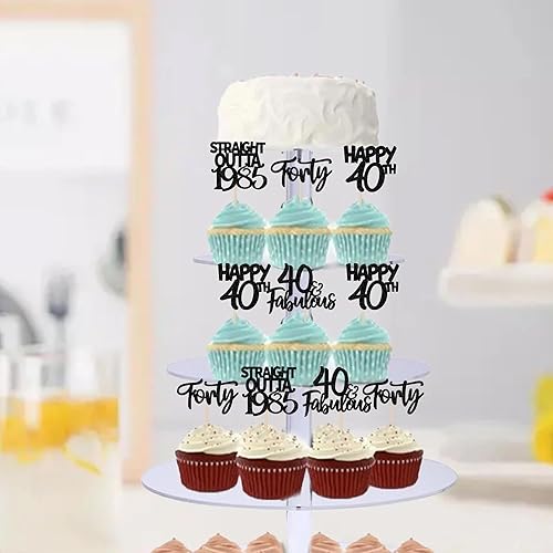 Miniatura 7 de Paquete de 24 adornos para cupcakes Straight Outta 1983 con purpurina para cuarenta y 40 años, decoraciones para pasteles de cumpleaños de 40 años,