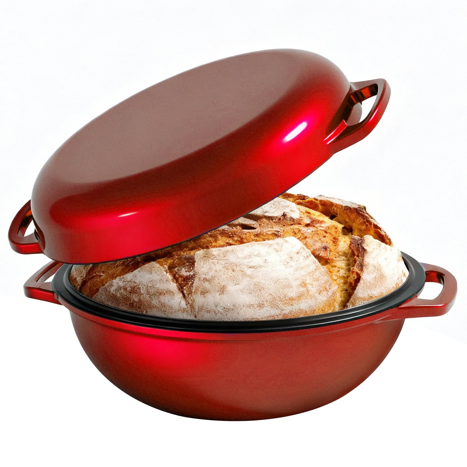 Photo 1 of 2-in-1 Multifunctional Enameled Cast Iron Dutch Oven, 6QT Loaf Pan with Dual Handles, Perfect for Baking Sourdough, Roasting, Braising & Stews, Oven & Stovetop Safe, Easy to Clean & Pre-Seasoned