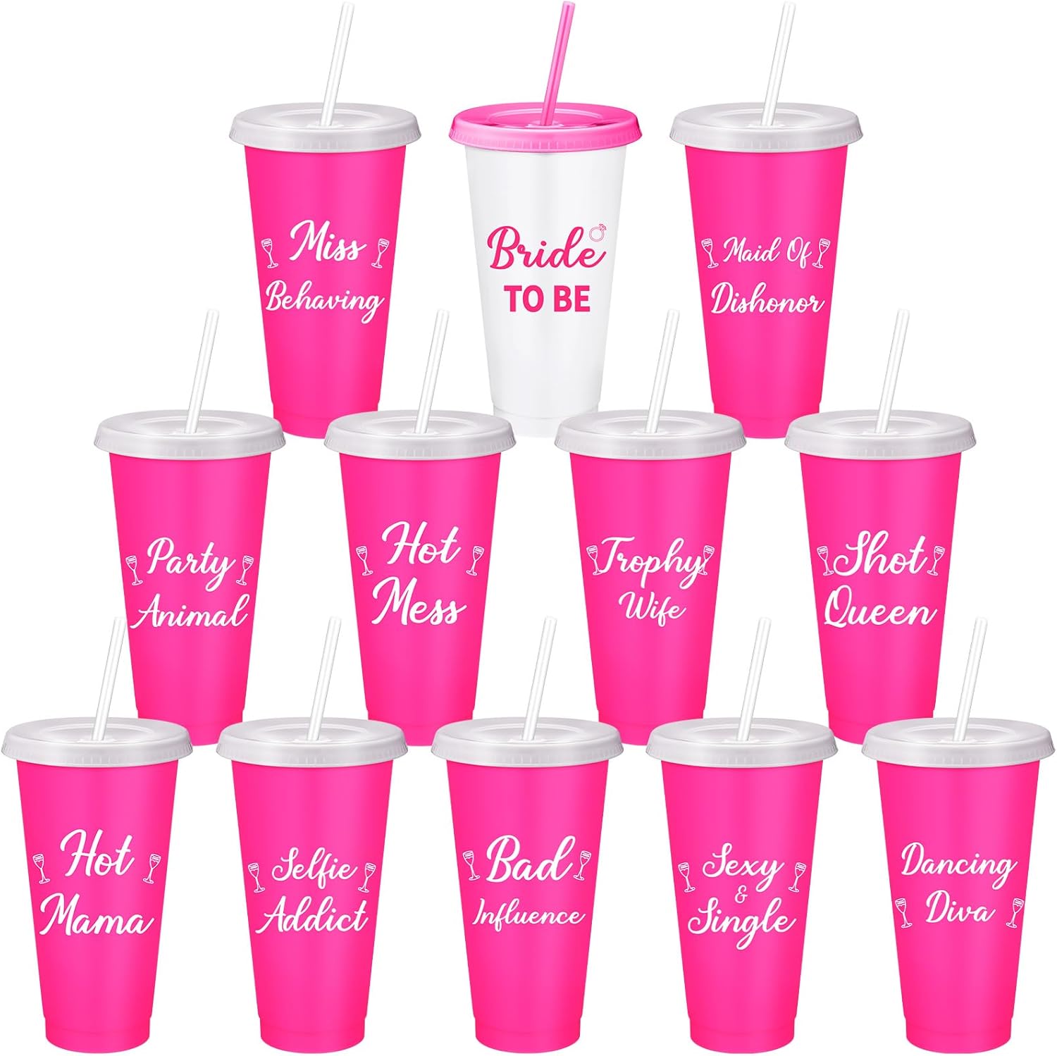 Yungyan 12 Pcs Bachelorette Cups for Party 24 oz Bridesmaid Cups with Lids and Straws Funny Bachelorette Party Supplies Bride to Be Tumbler Wedding Bachelorette Bag Fillers (Black)