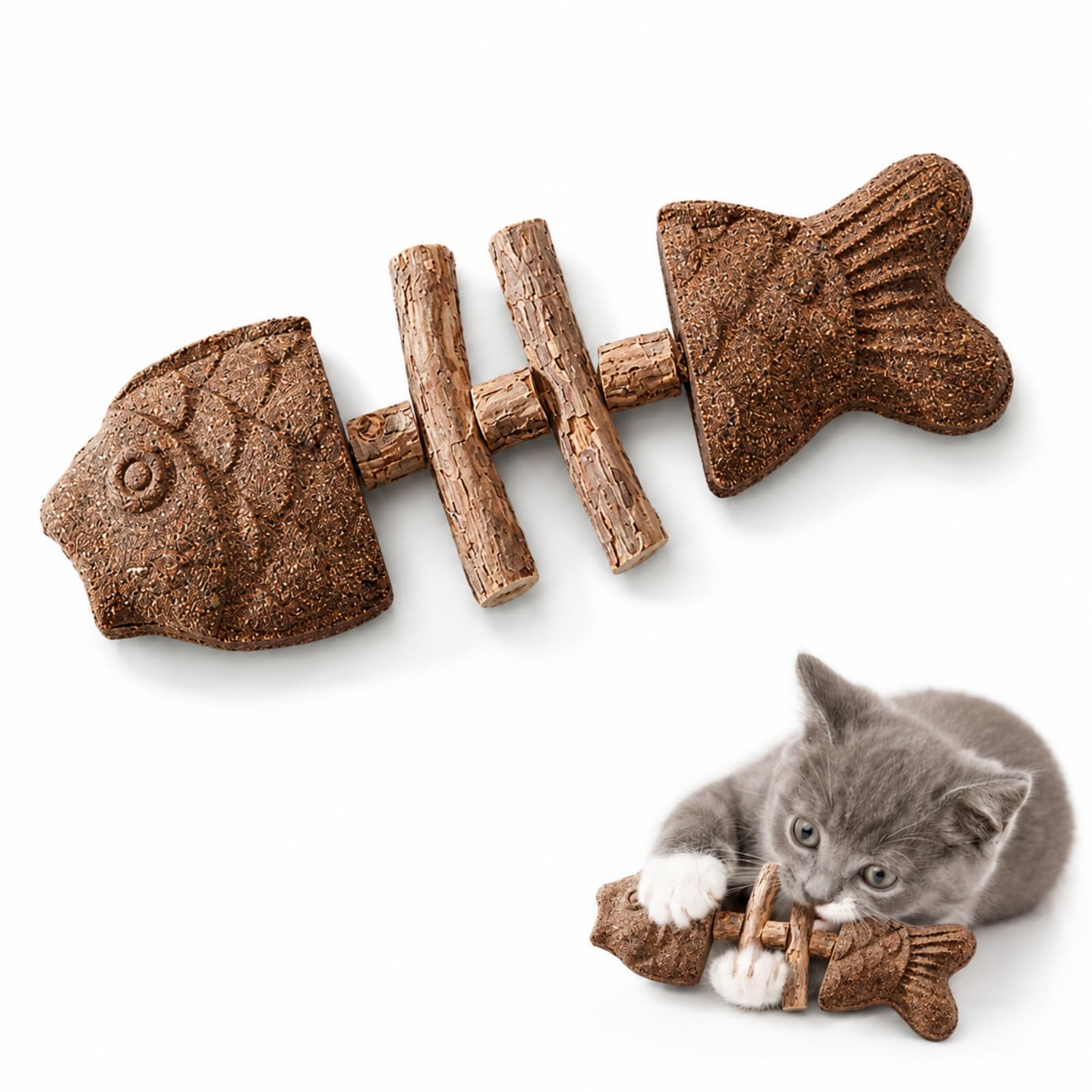 ZrdlqlLcjxy Fish Bone Cat Chew Toy, Catnip Silvervine Stick, Wooden Fishbone Bite Toy for Indoor Play and Daily Fun (B)